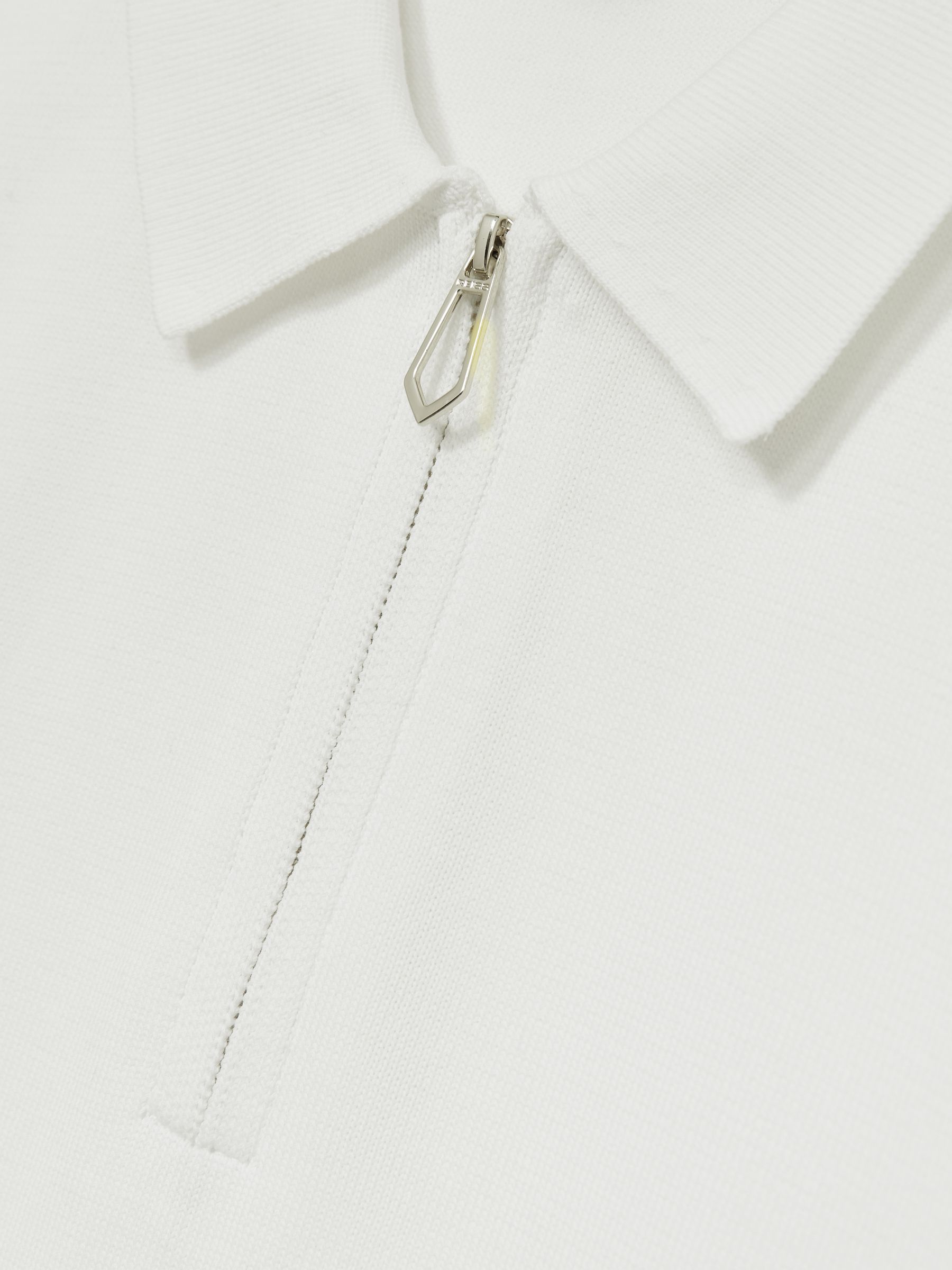 Cotton Half-Zip Knitted Polo Shirt in White - Image 6 of 6