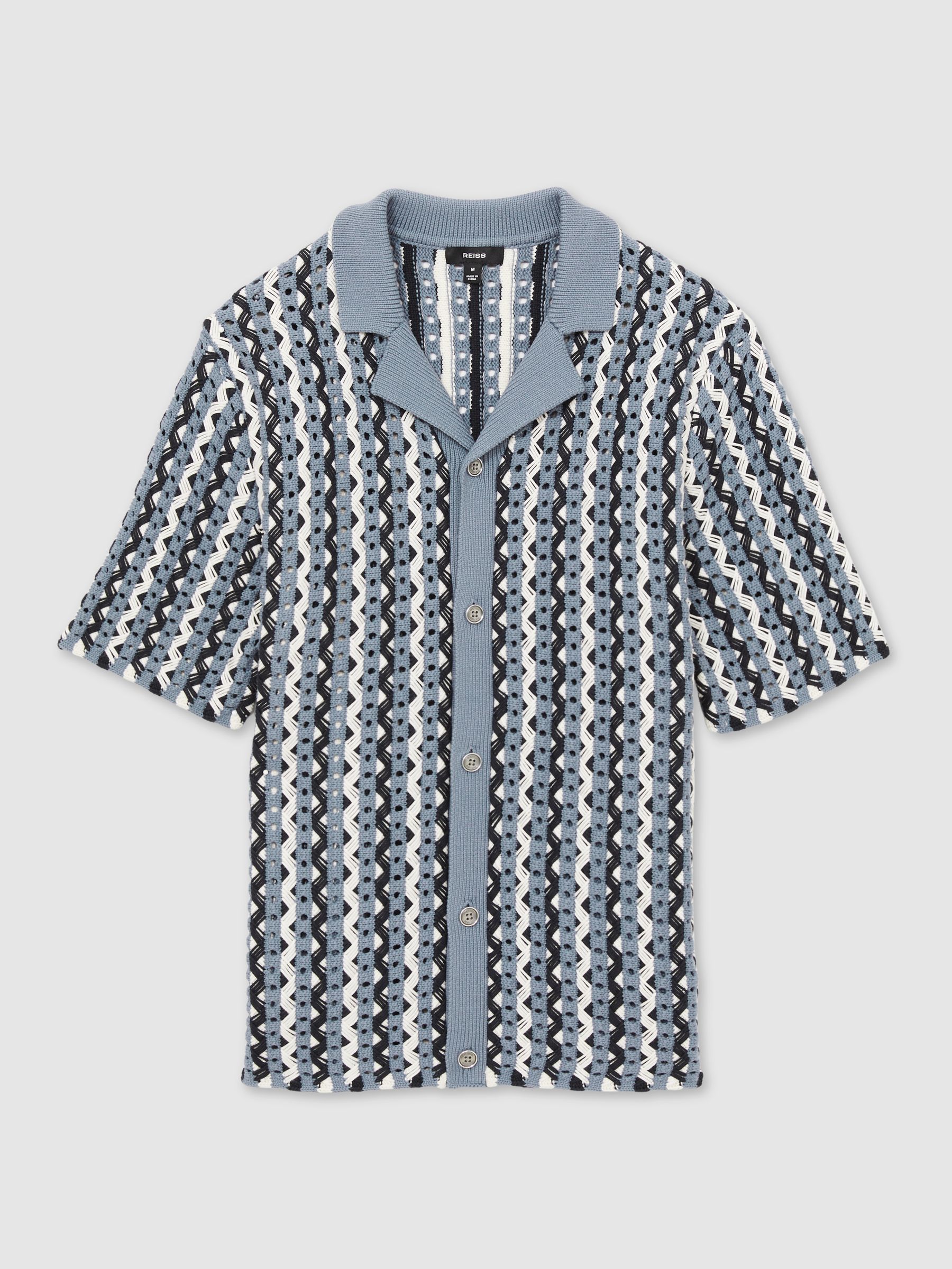Textured Knit Cuban Collar Shirt in Airforce Blue - Image 2 of 6