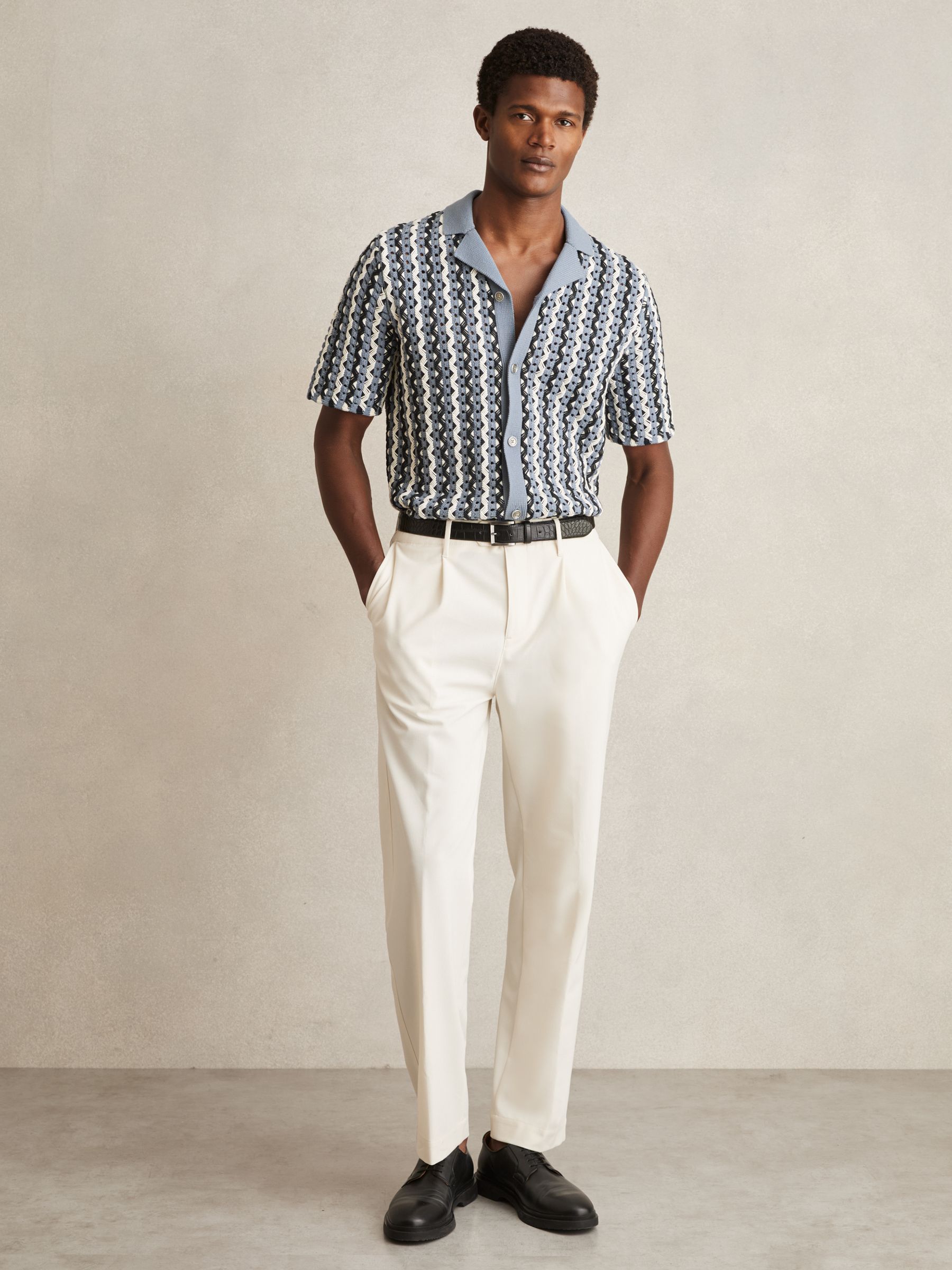 Textured Knit Cuban Collar Shirt in Airforce Blue - Image 3 of 6