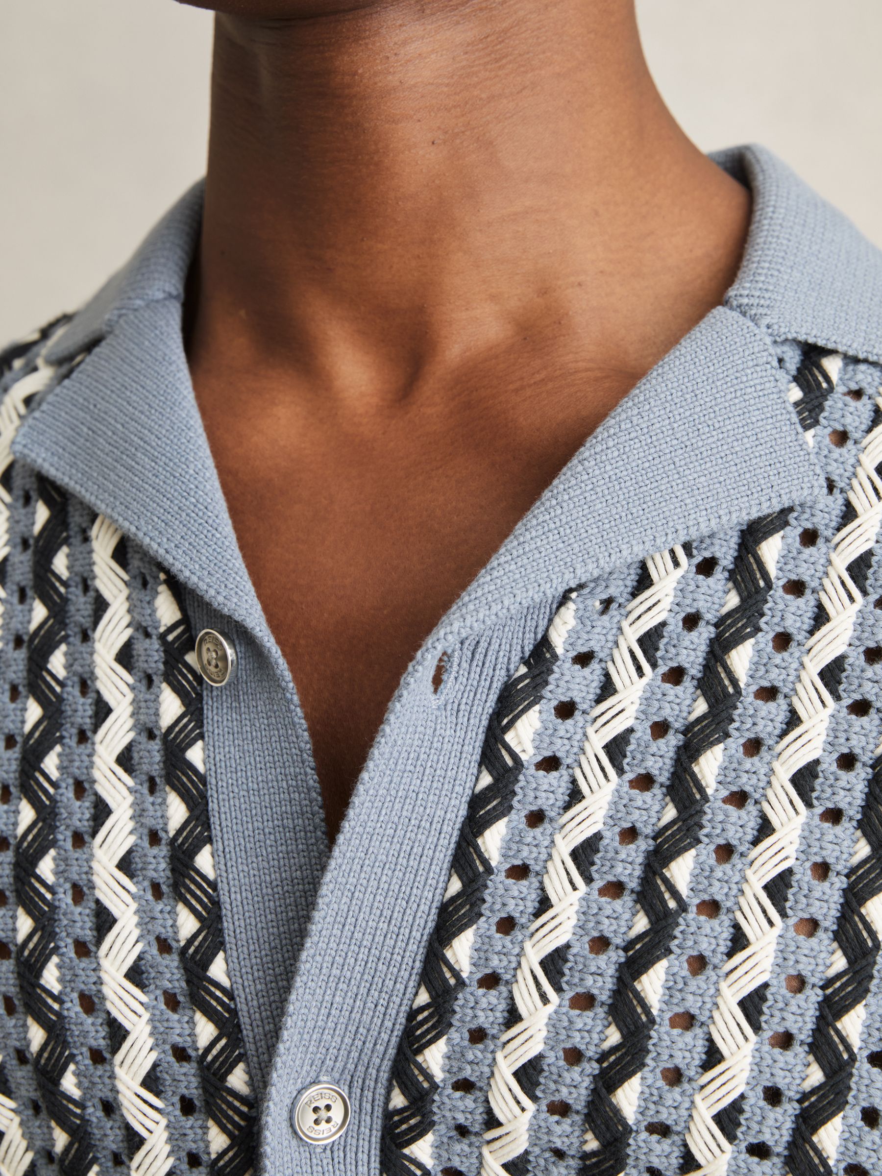Textured Knit Cuban Collar Shirt in Airforce Blue - Image 4 of 6
