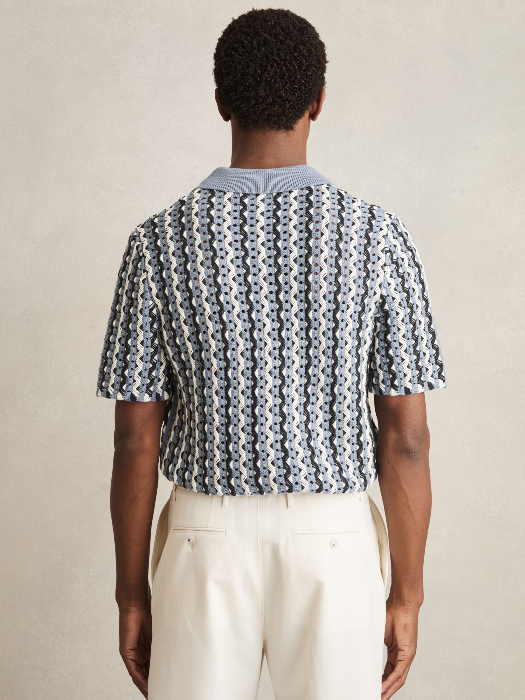 Textured Knit Cuban Collar Shirt in Airforce Blue - Image 5 of 6