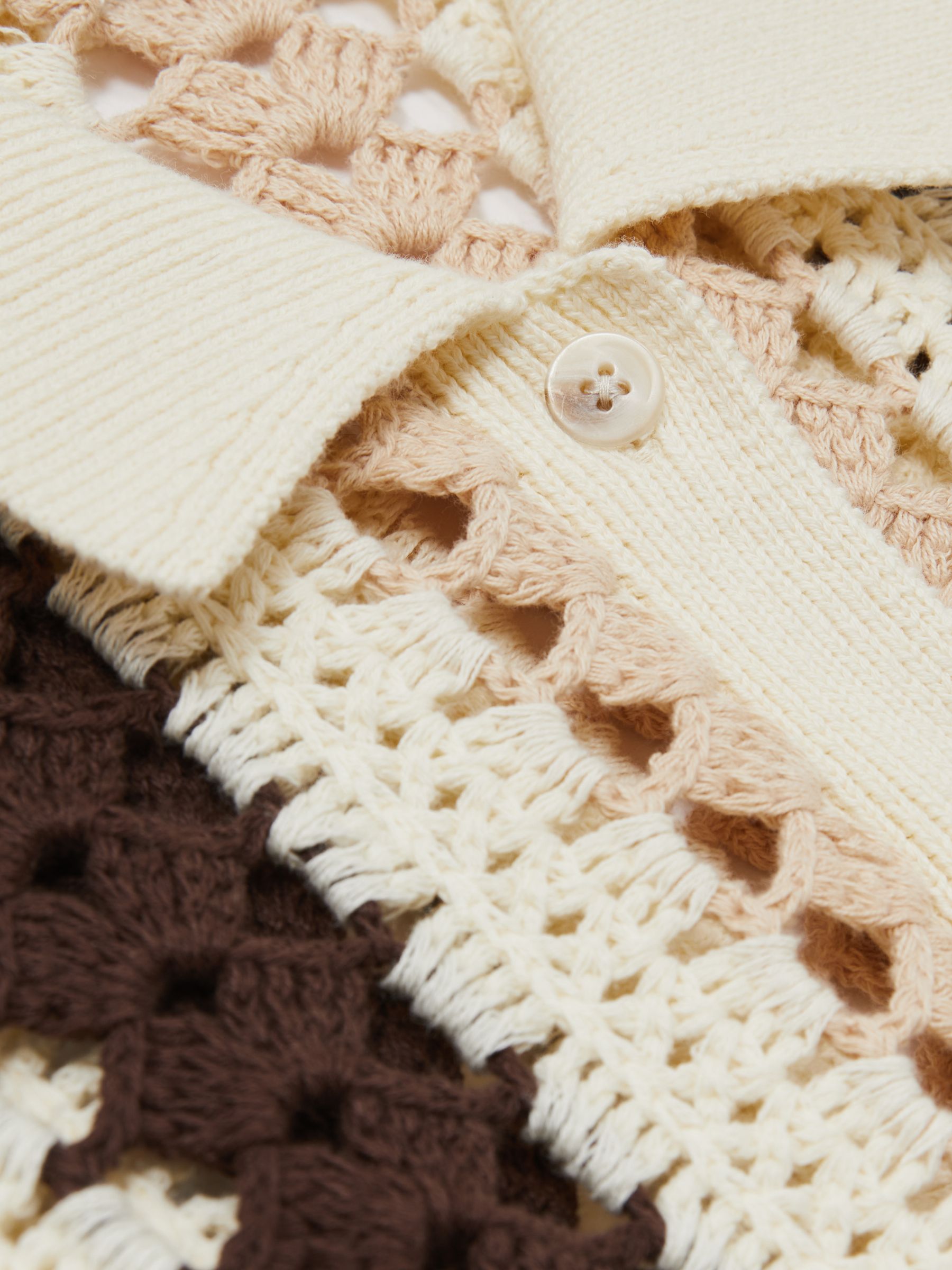Cotton Crochet Striped Shirt in Cream/Brown - Image 5 of 5