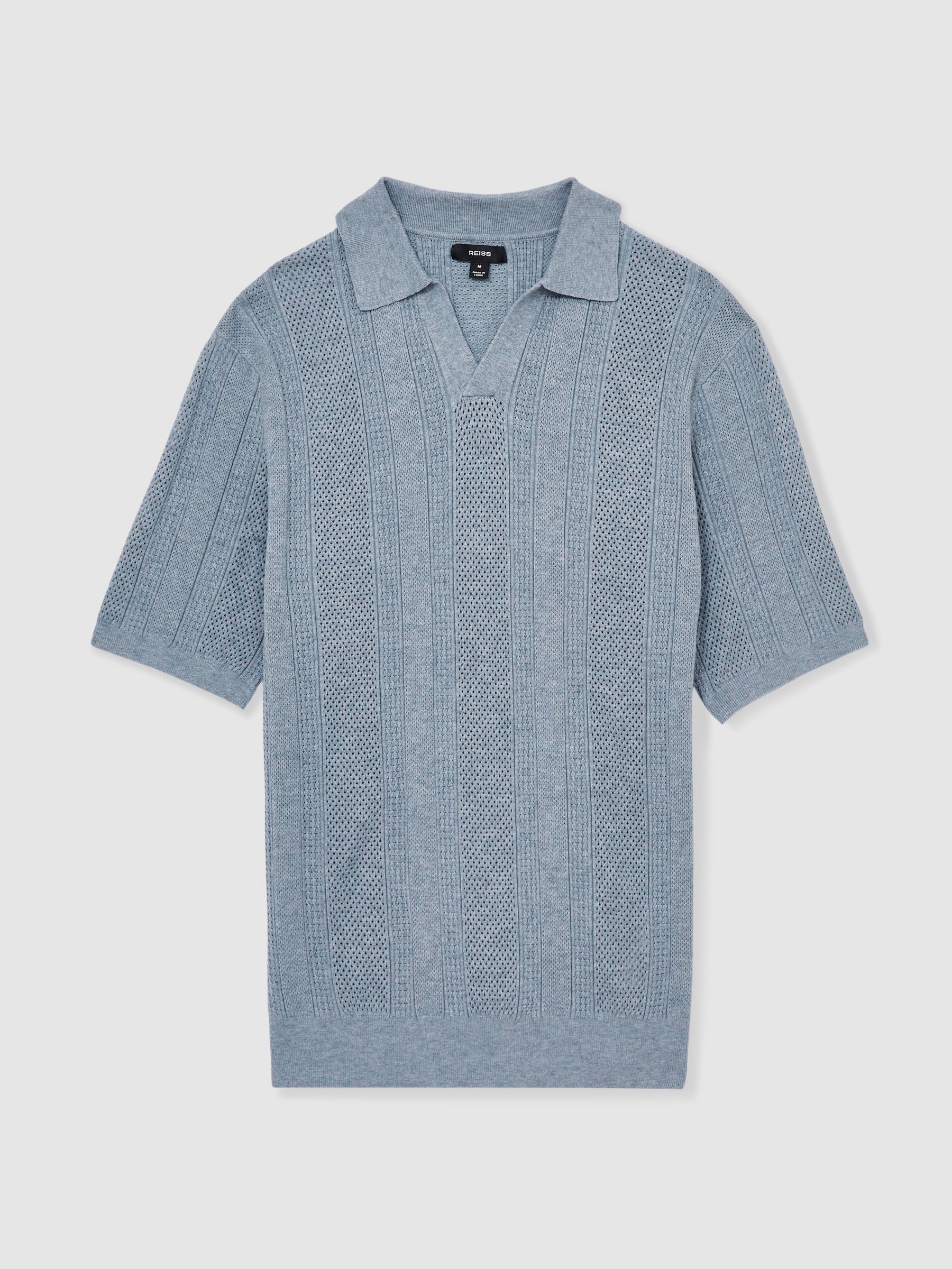 Textured-Stripe Knitted Polo Shirt in Airforce Blue - Image 2 of 6