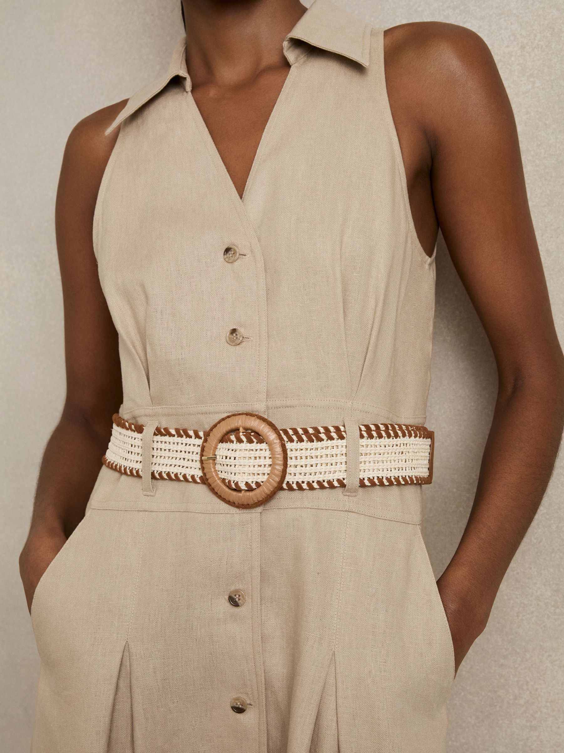 Linen Belted Sleeveless Midi Dress in Neutral - Image 4 of 6