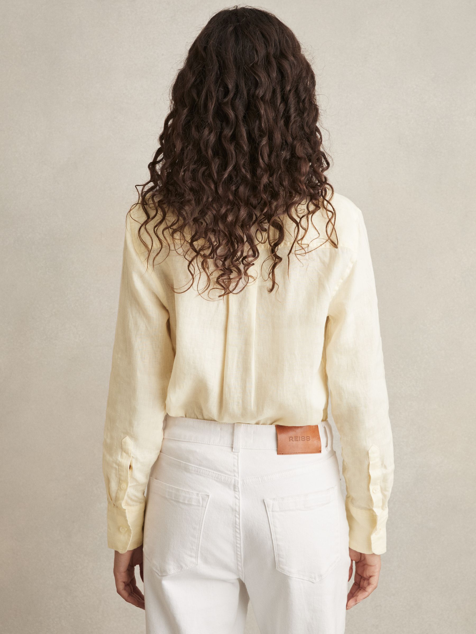 Linen Button-Through Shirt in Pale Yellow - Image 5 of 6