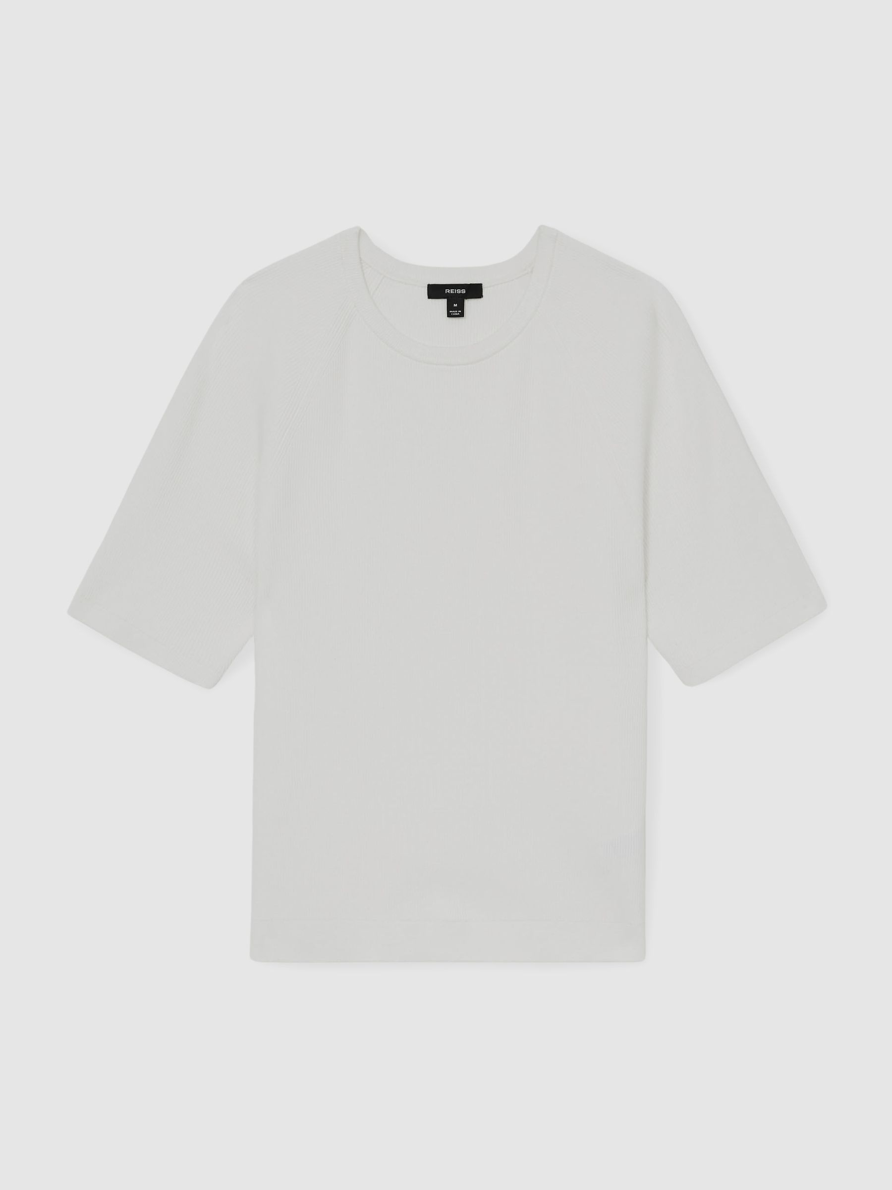 Ribbed Knit Crew T-Shirt in White - Image 2 of 5