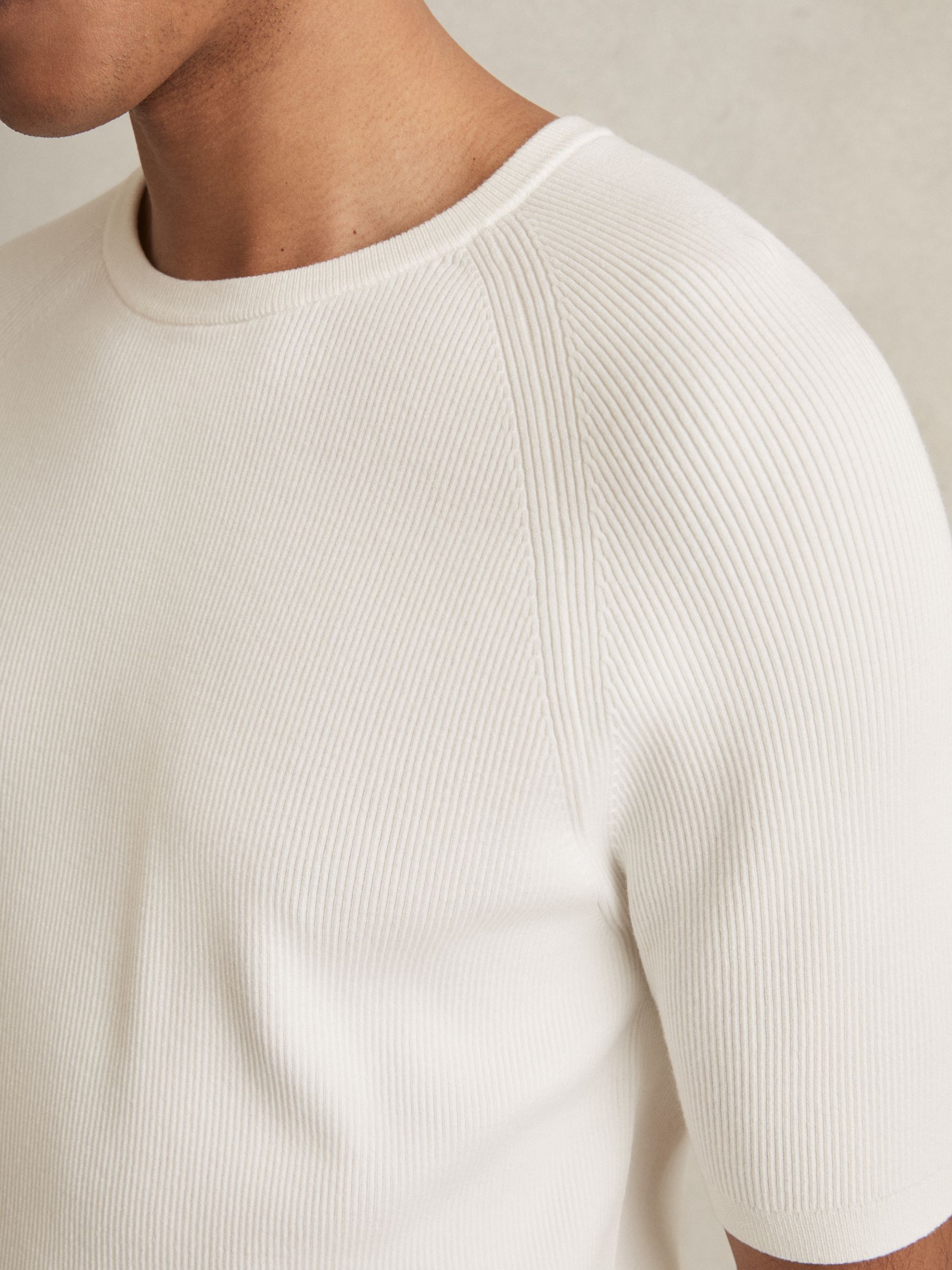 Ribbed Knit Crew T-Shirt in White - Image 3 of 5
