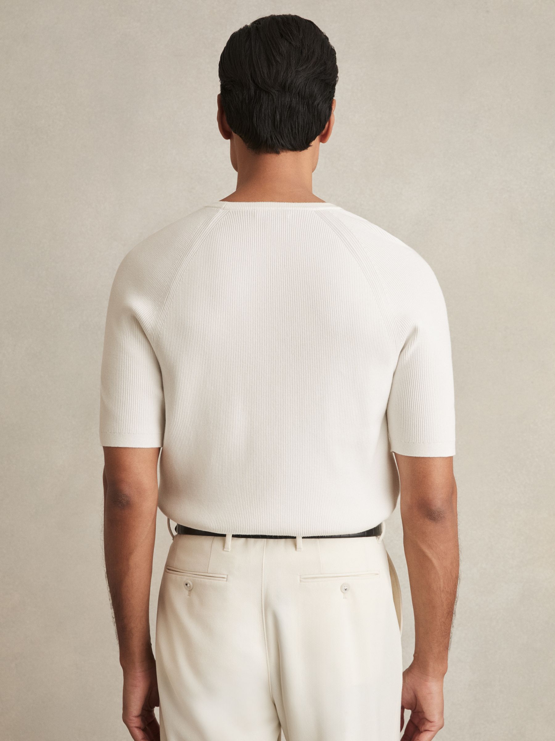 Ribbed Knit Crew T-Shirt in White - Image 4 of 5