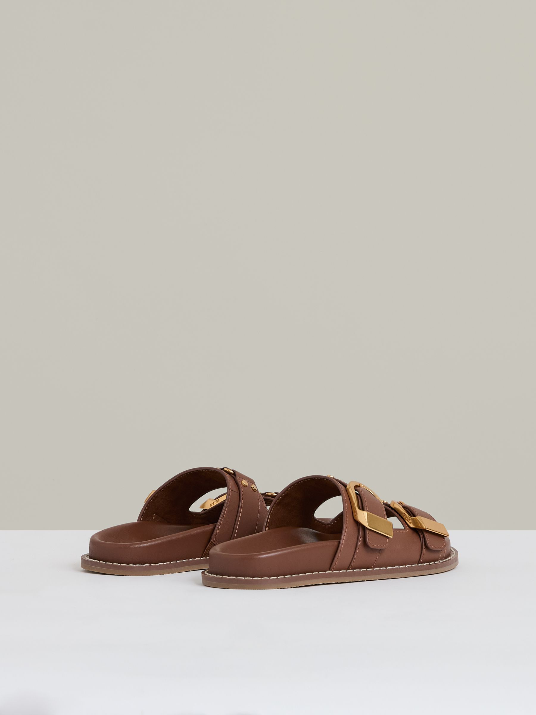 Leather Buckled Slip-On Sandals in Tan - image 3