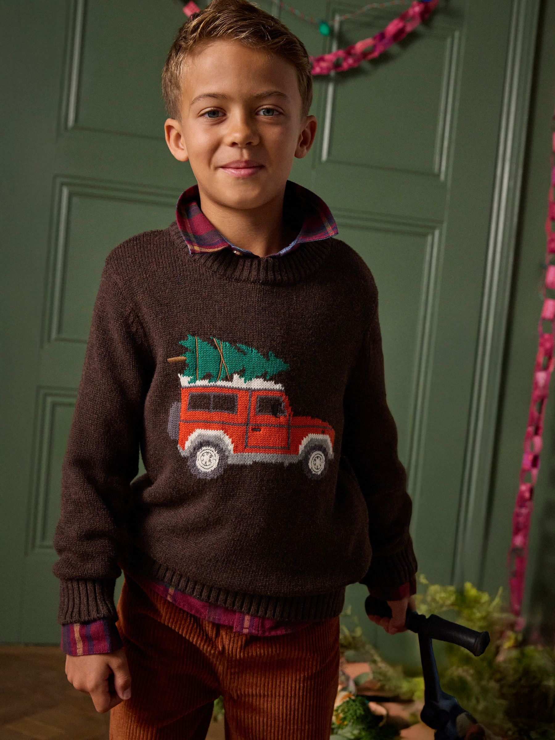 Kids' Cracking Brown Intarsia Knit Jumper - Image 1 of 6
