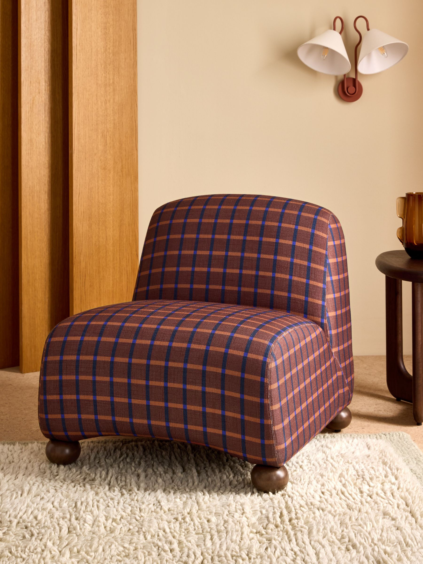 Elwen Accent Chair in Cale Check Rust Brown - Image 1 of 6 Elwen Accent Chair in Cale Check Rust Brown - Image 1 of 6