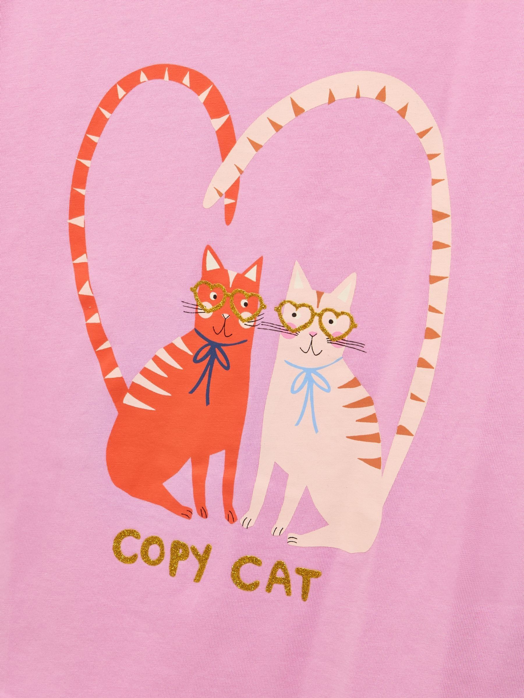Girls' Fundays Purple Cat Short Sleeve Screenprint T-Shirt - Image 3 of 5