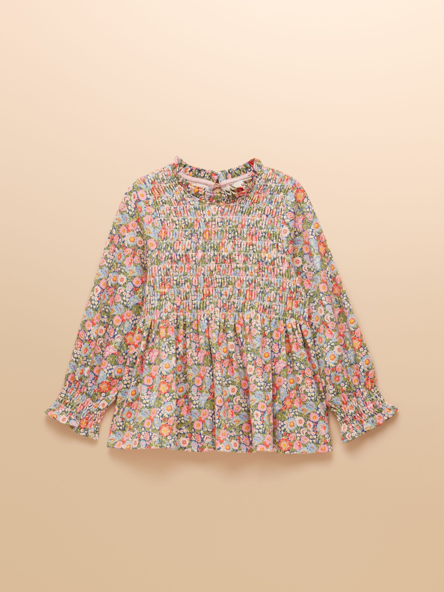 Girls' Gracie Pink Ditsy Long Sleeve Shirred Top - Image 4 of 8