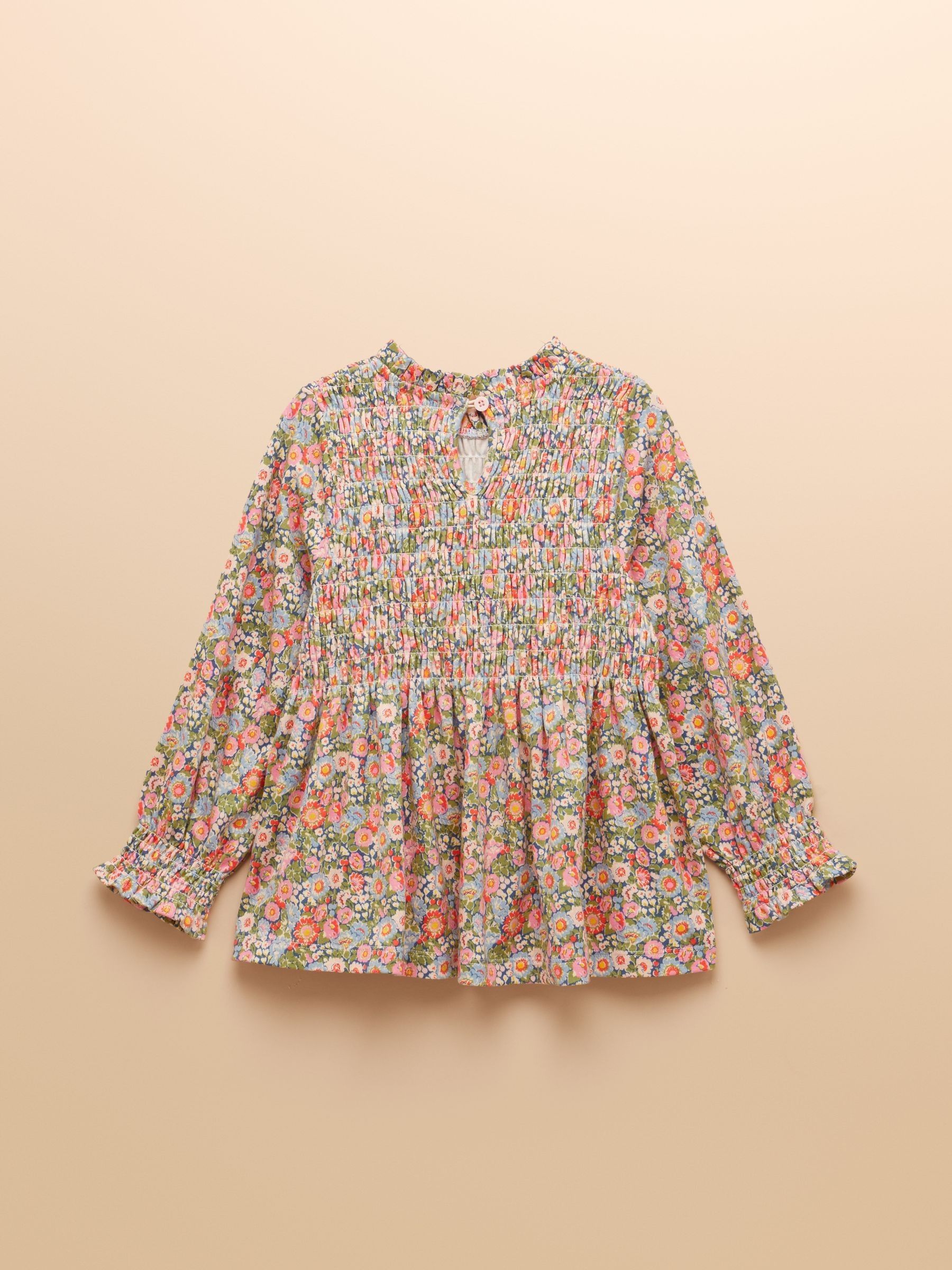 Girls' Gracie Pink Ditsy Long Sleeve Shirred Top - Image 5 of 8