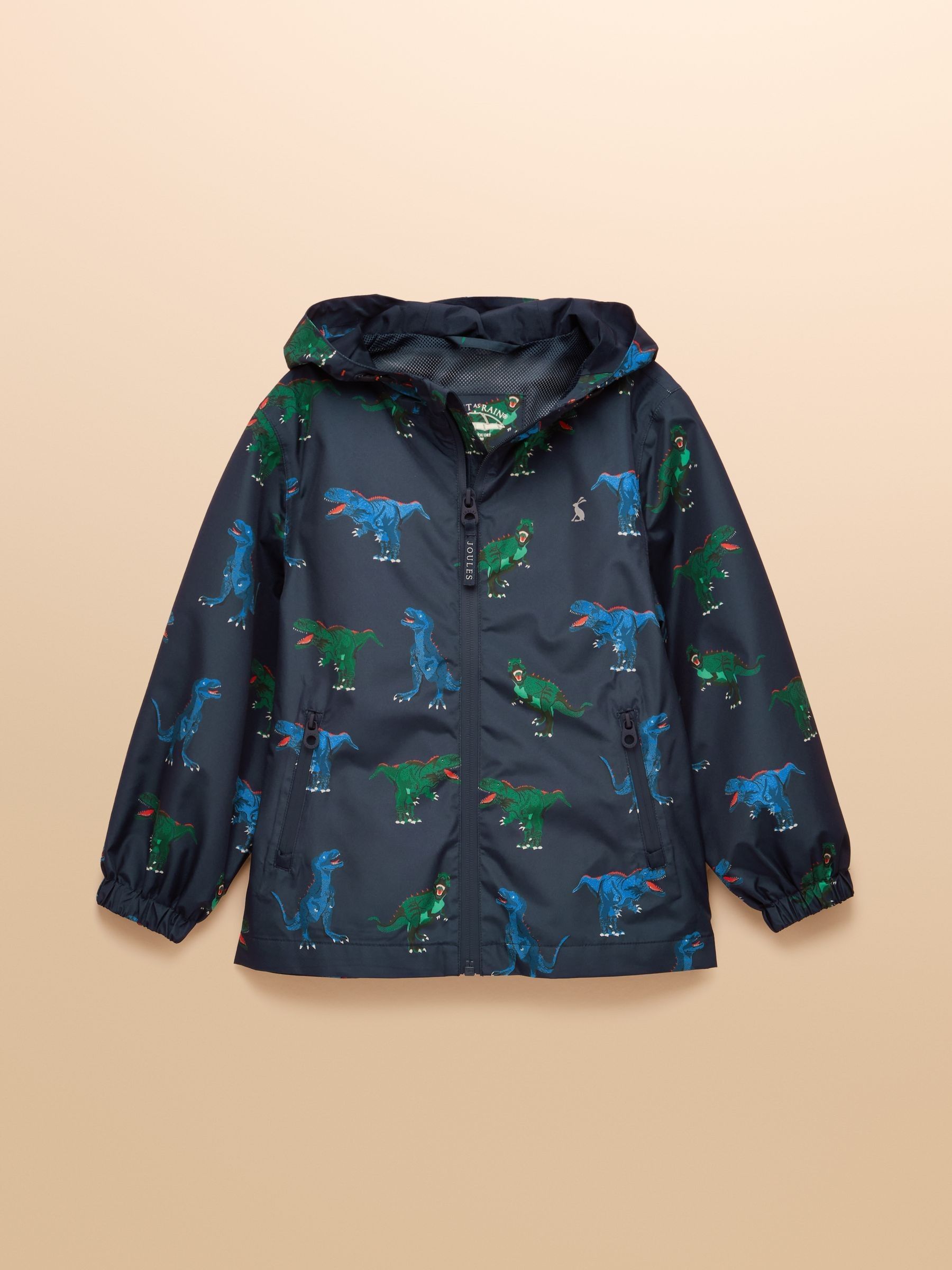 Boys' Rainwell Navy Dino Waterproof Raincoat With Hood - Image 1 of 4