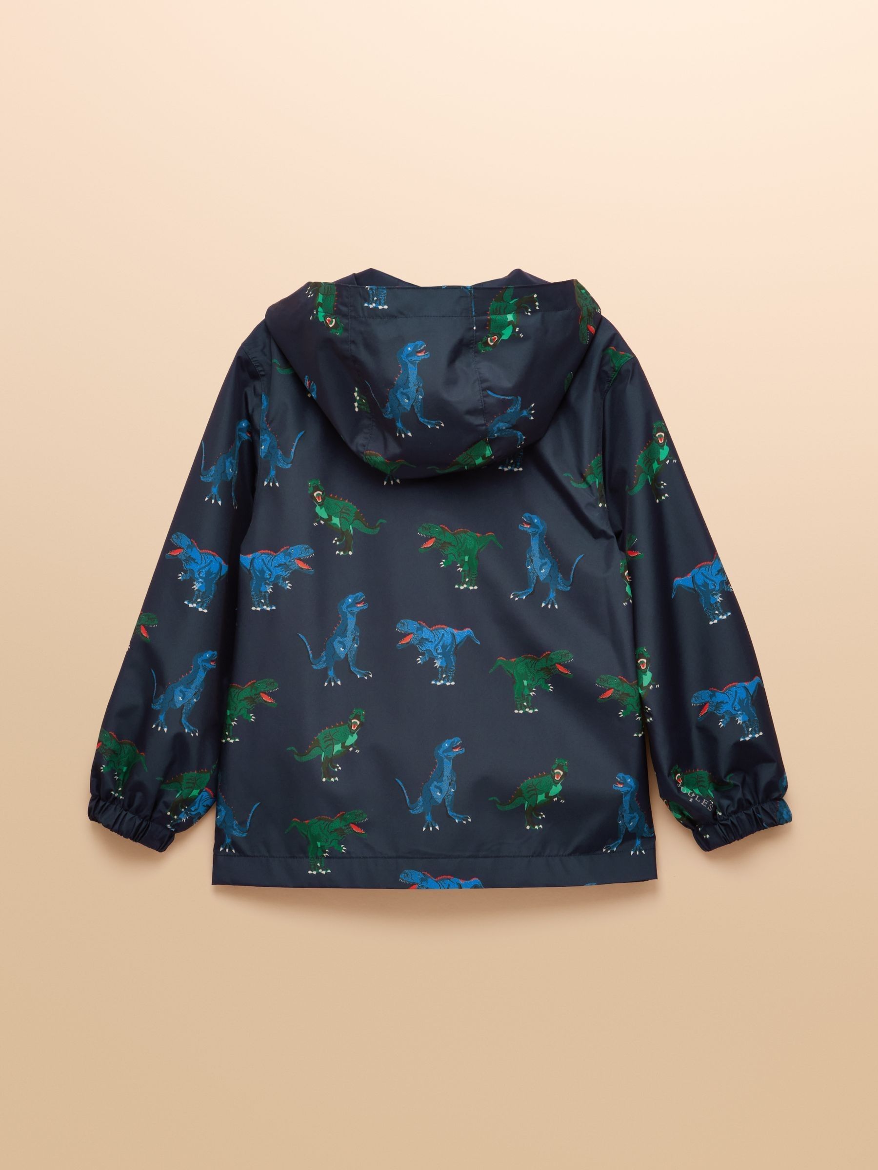Boys' Rainwell Navy Dino Waterproof Raincoat With Hood - Image 2 of 4