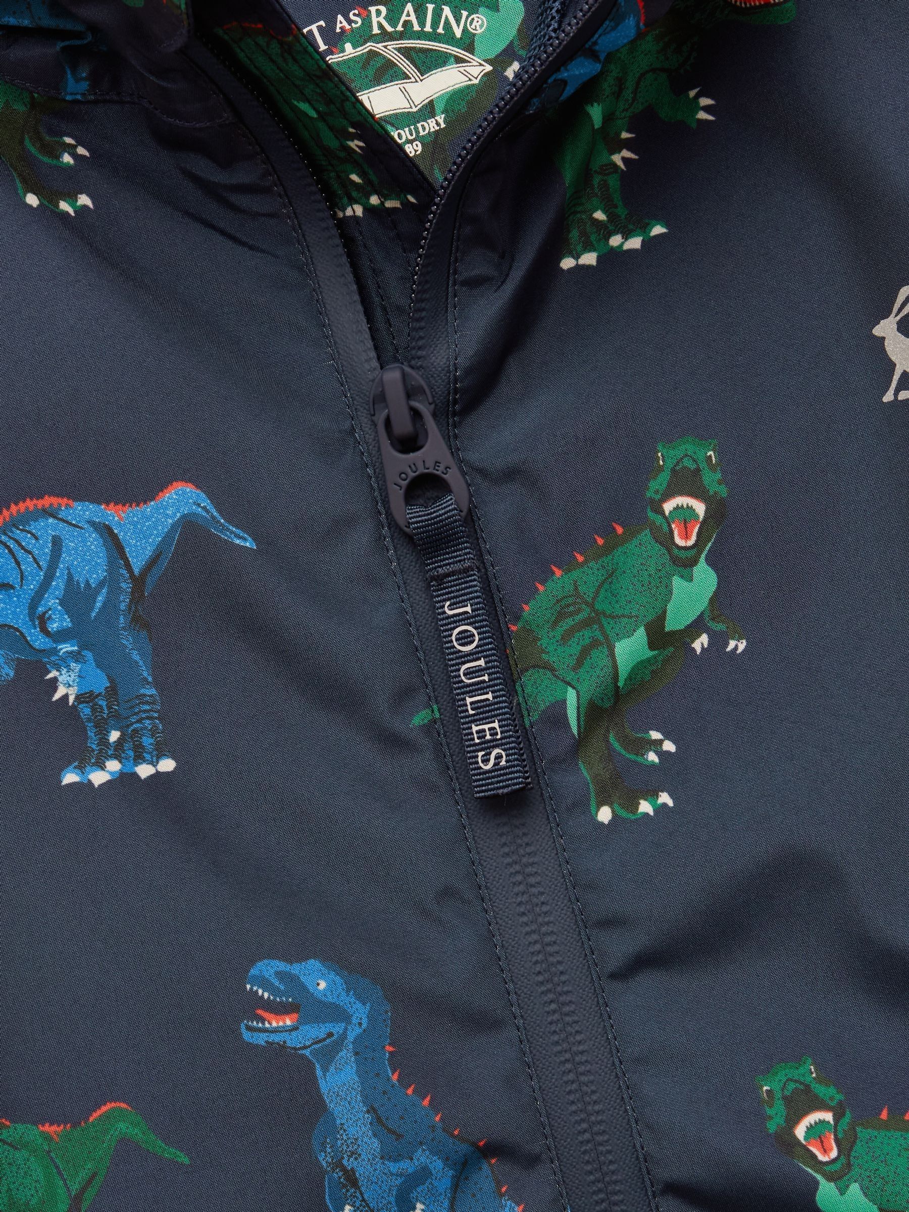 Boys' Rainwell Navy Dino Waterproof Raincoat With Hood - Image 3 of 4
