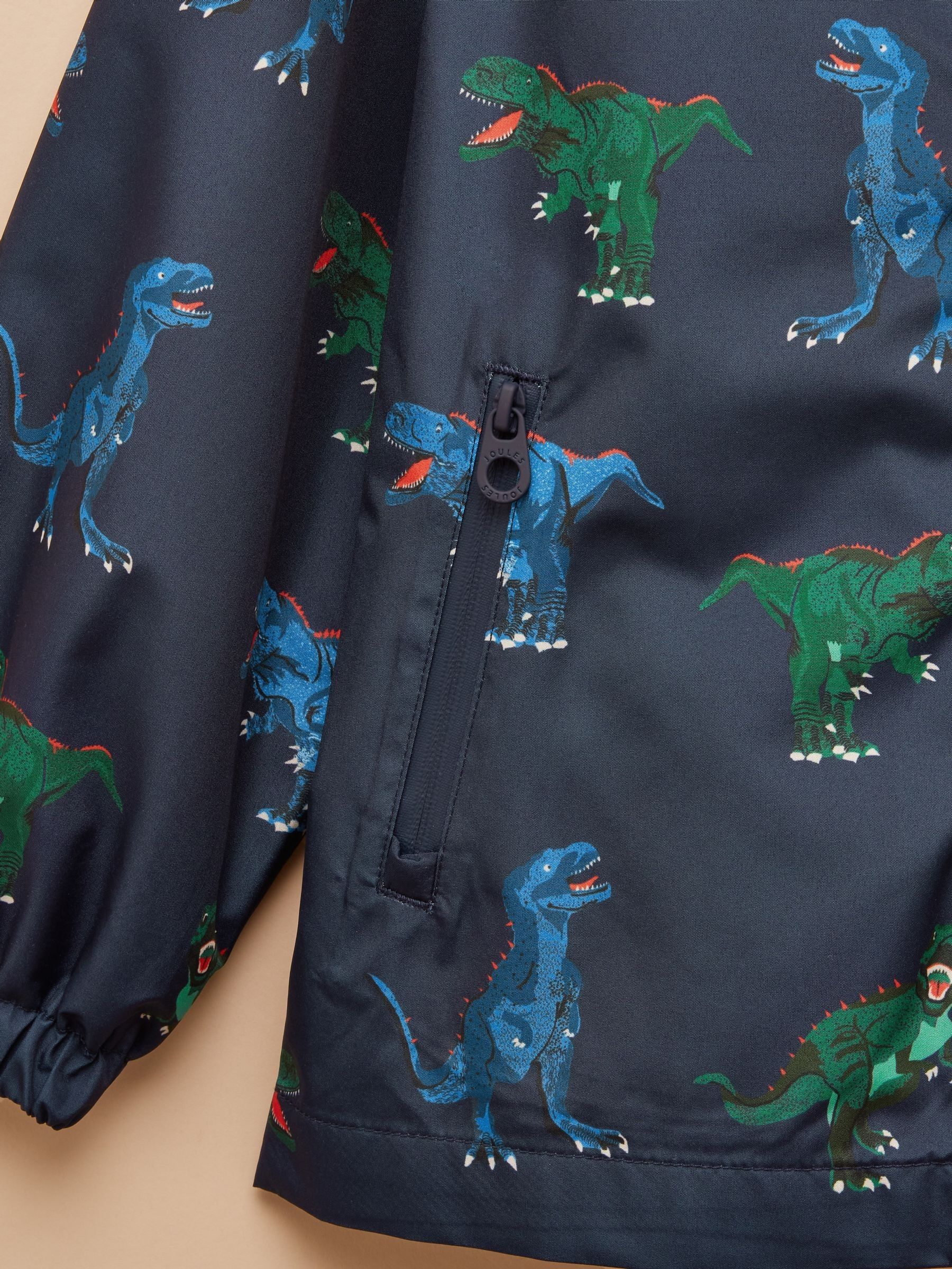 Boys' Rainwell Navy Dino Waterproof Raincoat With Hood - Image 4 of 4