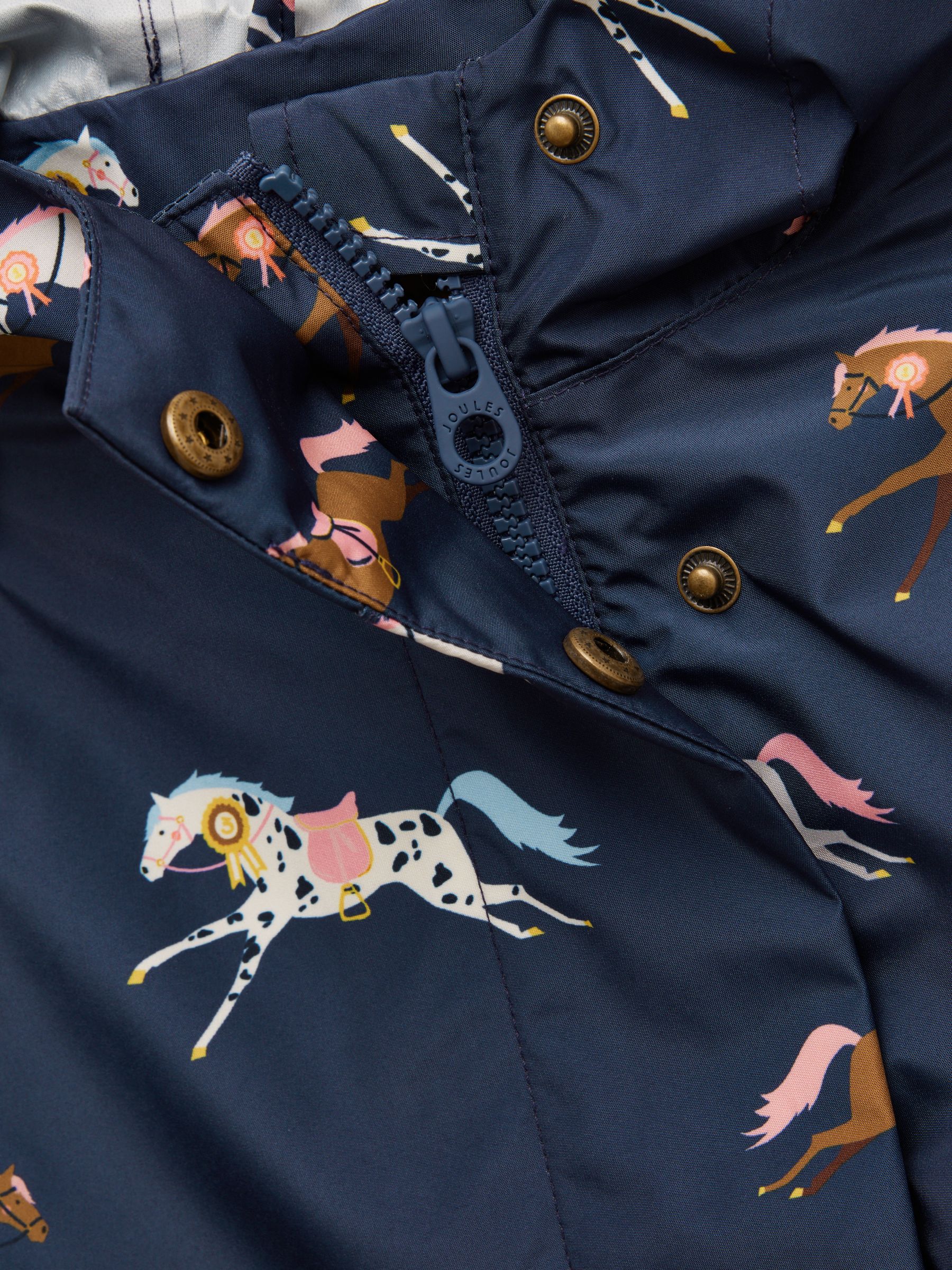 Girls' Rainford Navy Horse Waterproof Packable Raincoat - Image 3 of 6