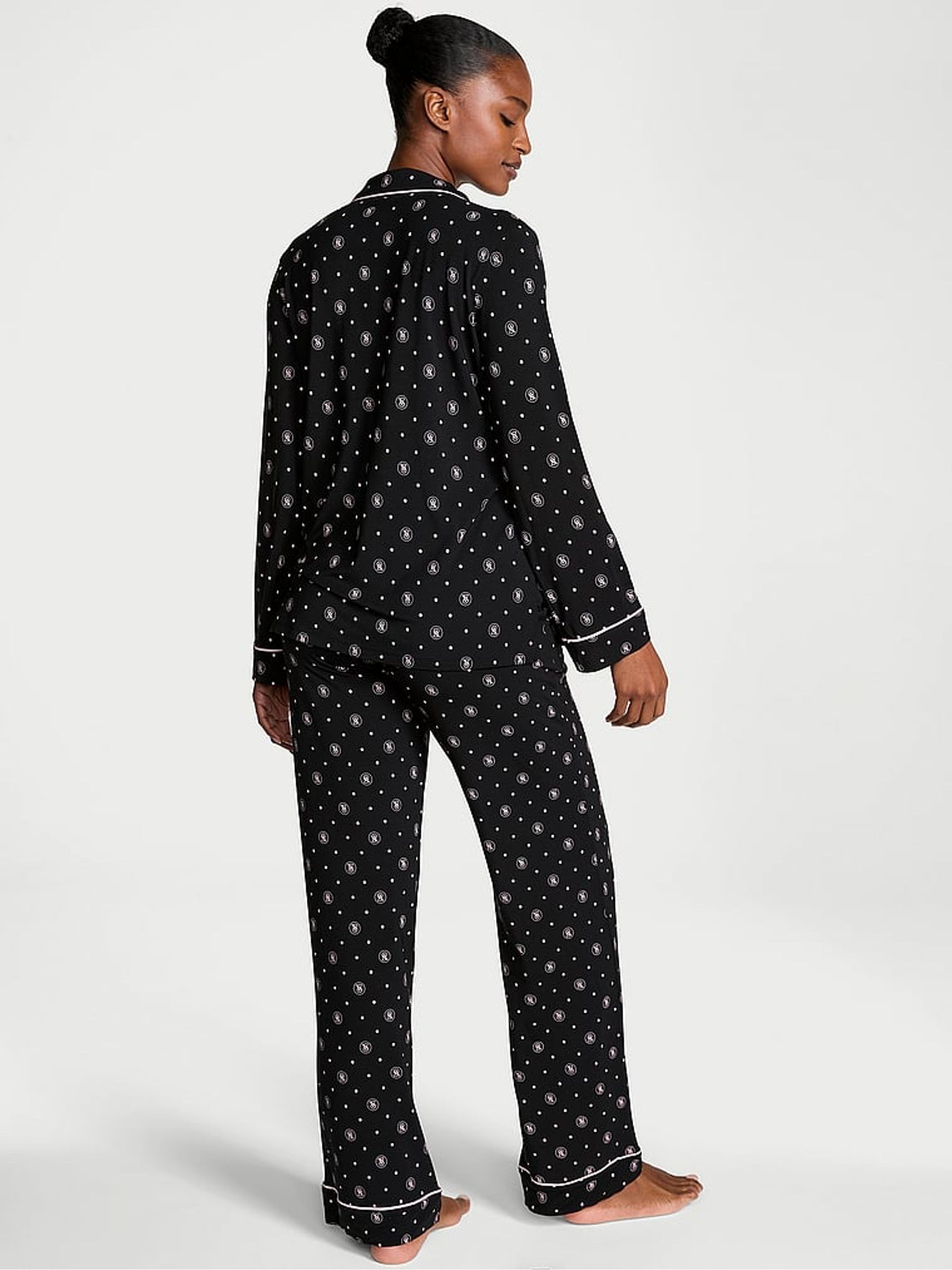 Black VS Dot Modal Long Pyjama Set - Image 2 of 2