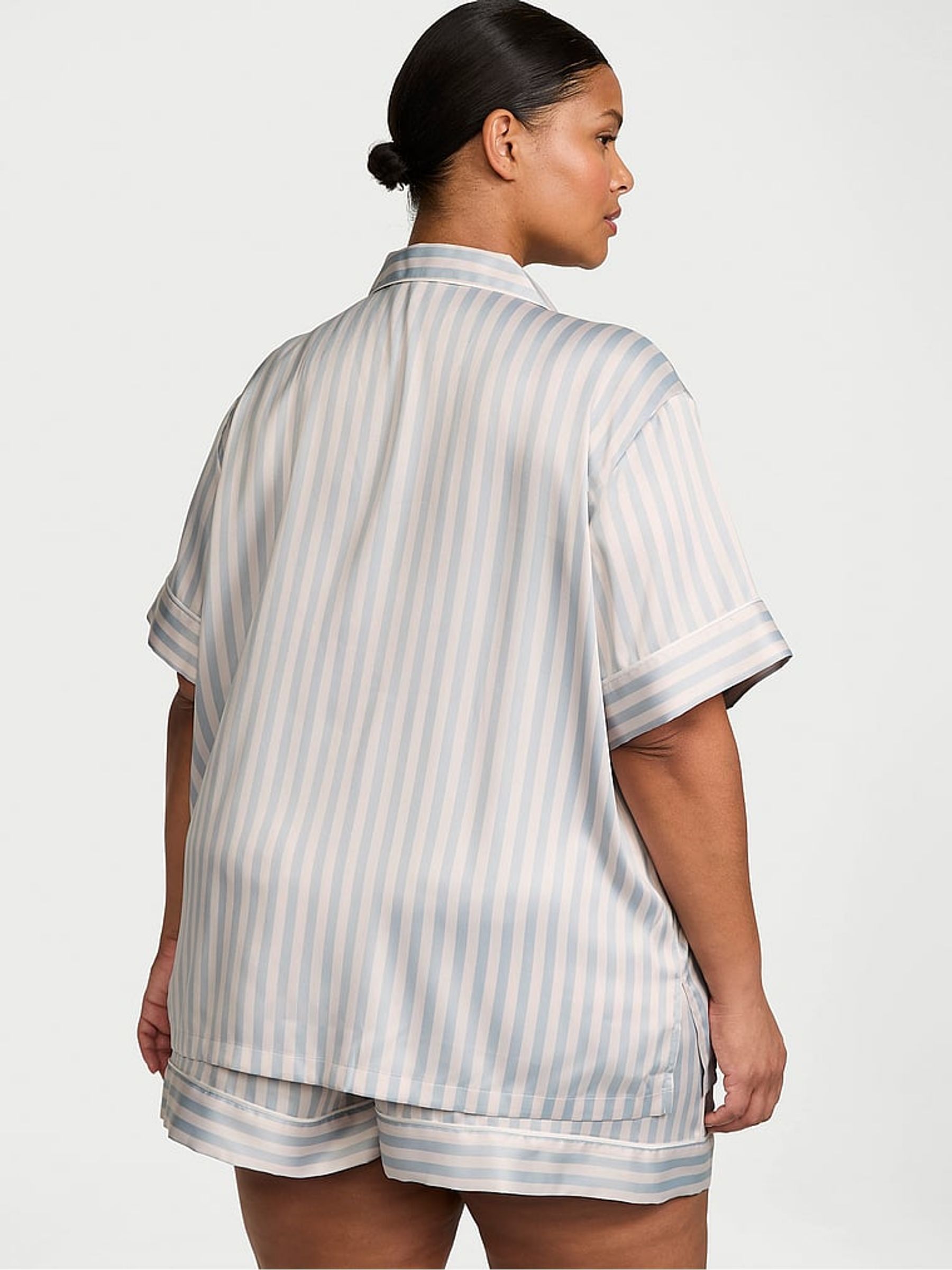 Grey Fog Stripe Satin Short Pyjama Set - Image 2 of 2