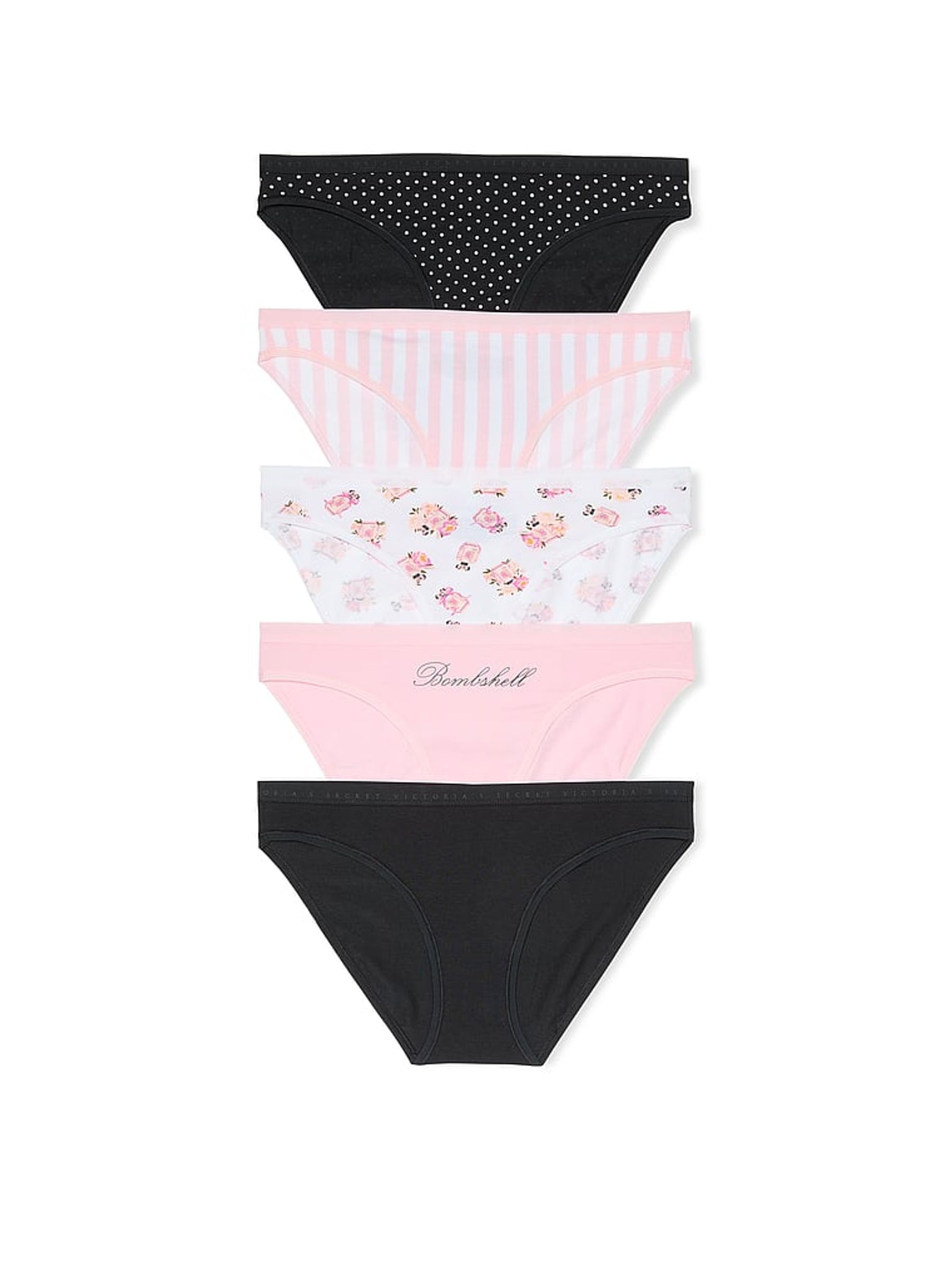 Pink/White/Black Bikini 5 Pack Knickers - Image 1 of 4
