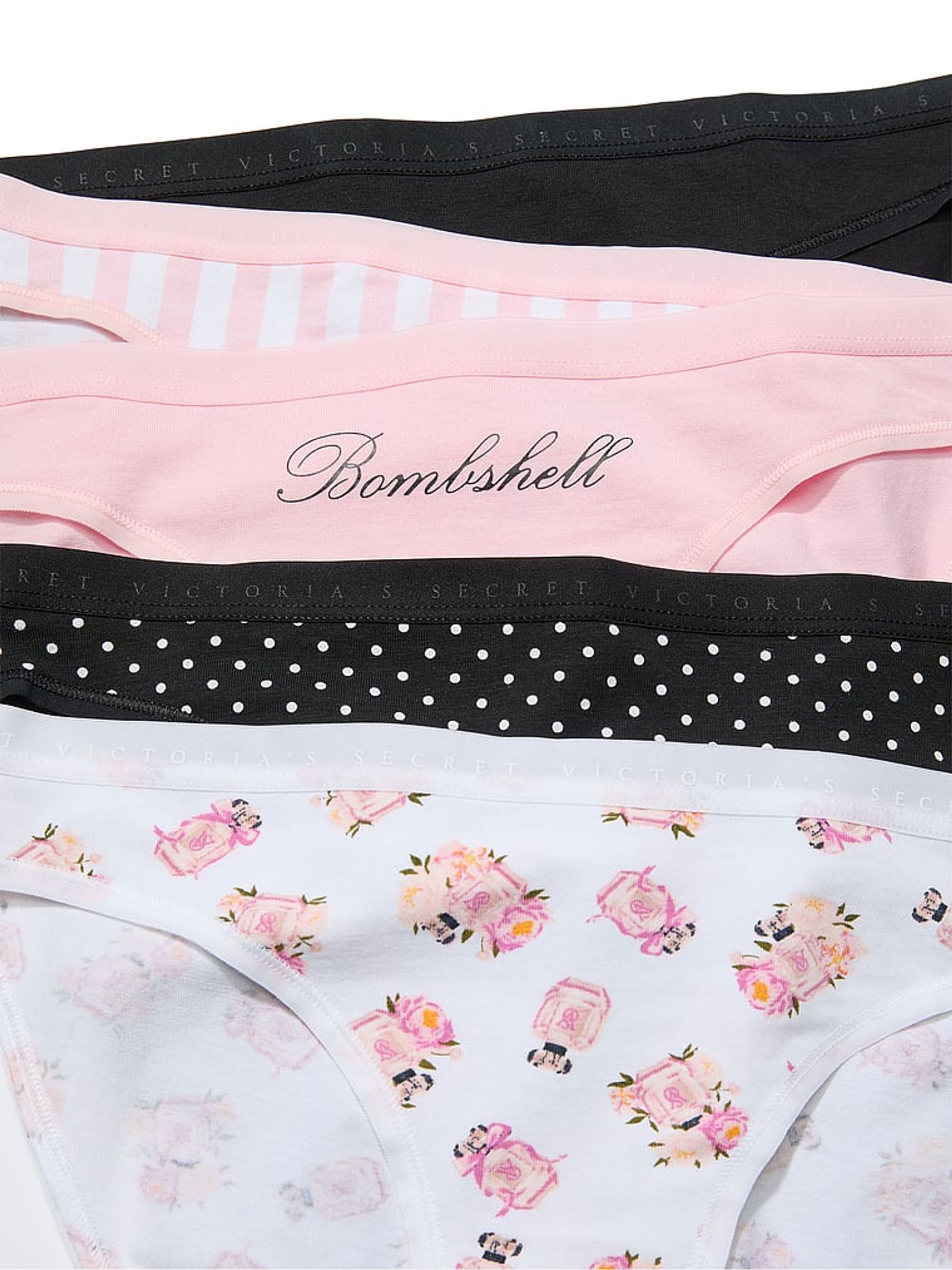 Pink/White/Black Bikini 5 Pack Knickers - Image 2 of 4