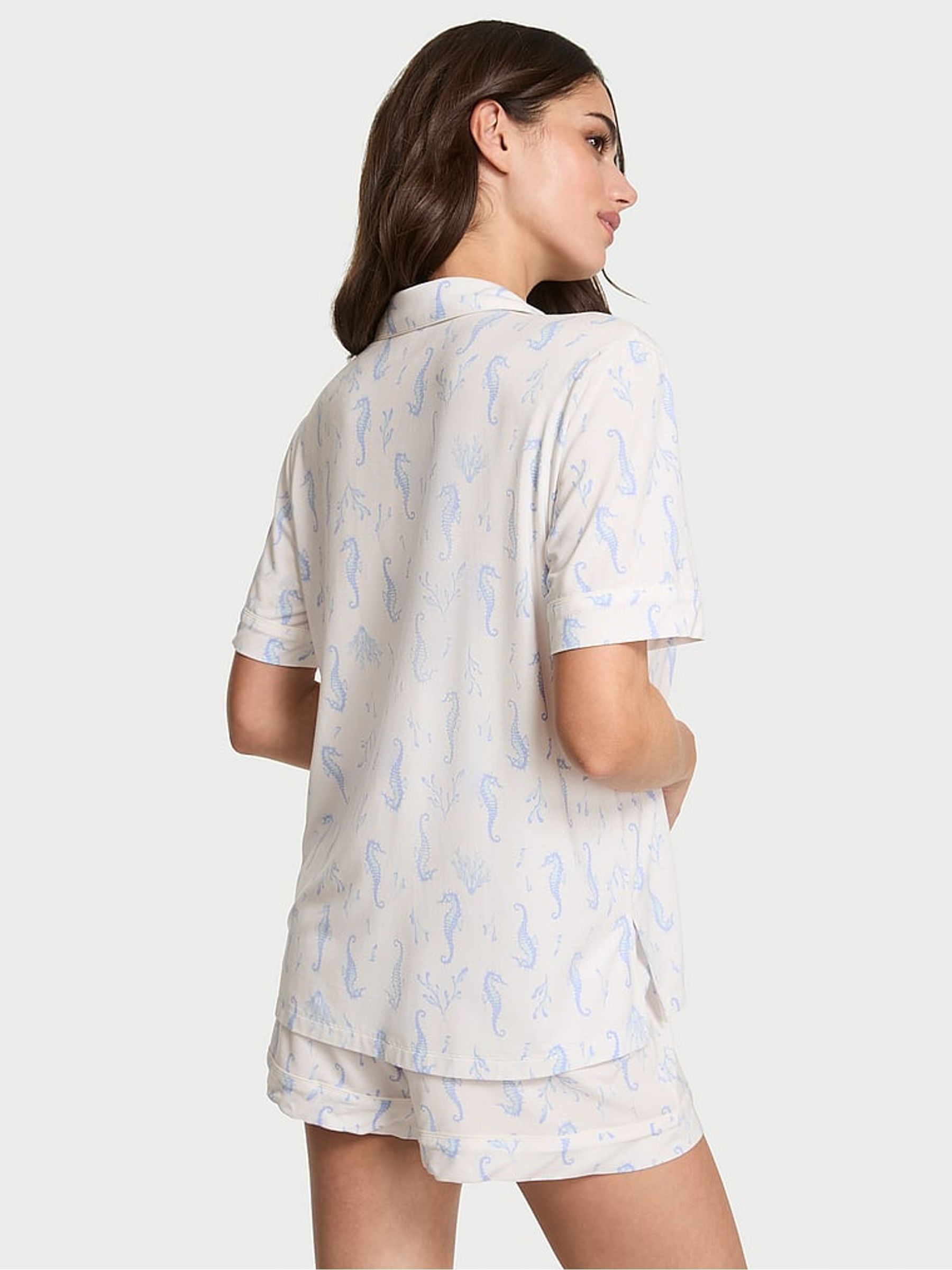 White & Blue Seahorse Modal Short Pyjama Set - Image 2 of 2