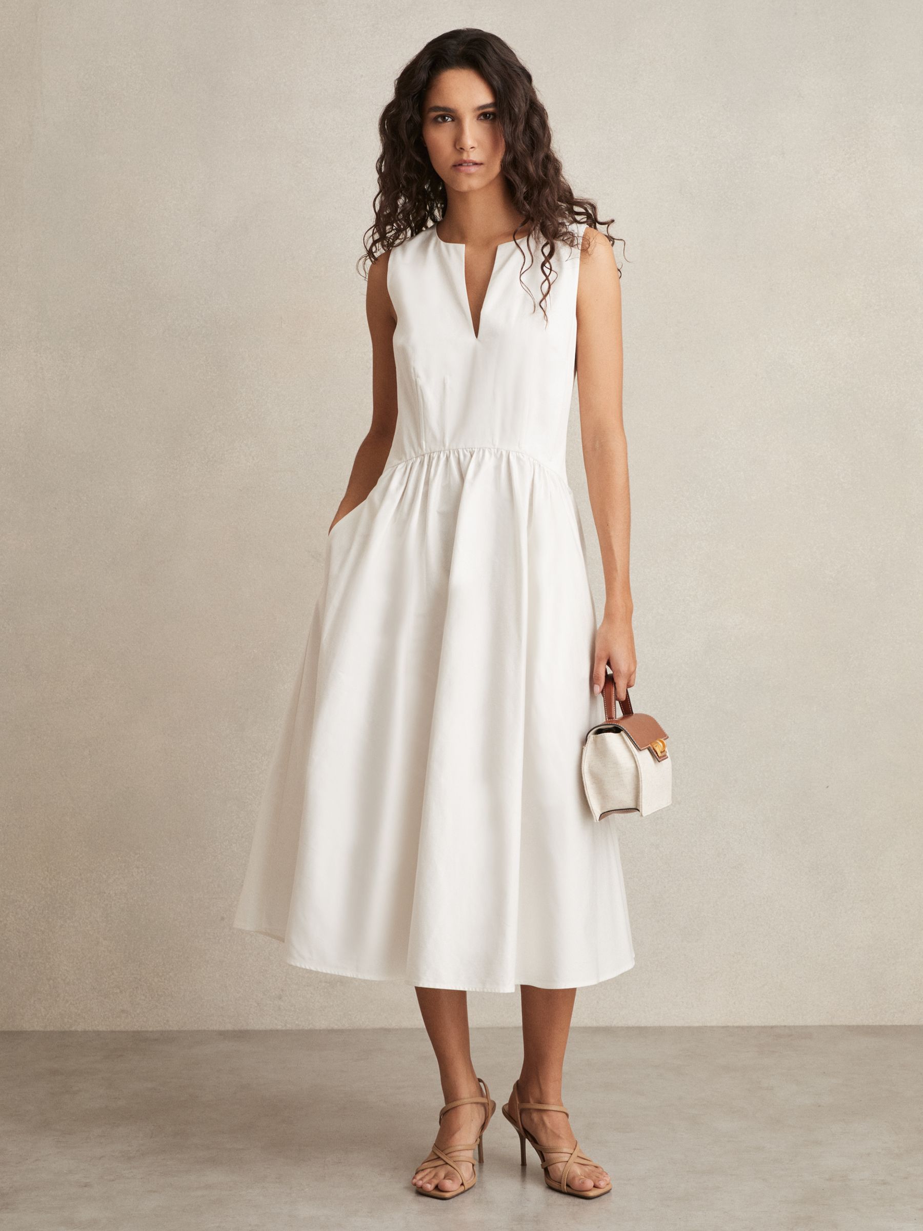 100% Cotton Corset Midi Dress in Ivory - Image 4 of 6