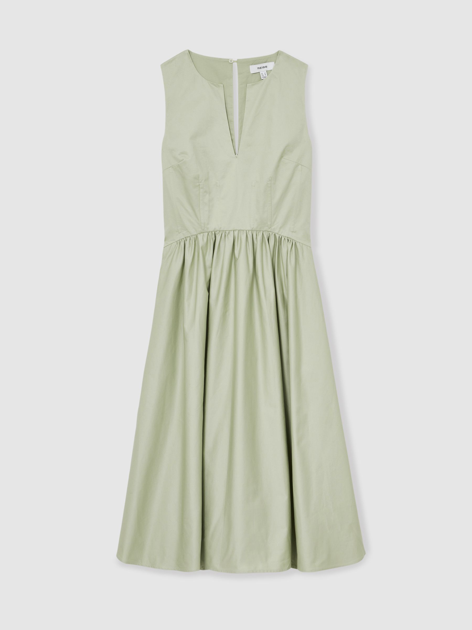 100% Cotton Corset Midi Dress in Sage - Image 2 of 5