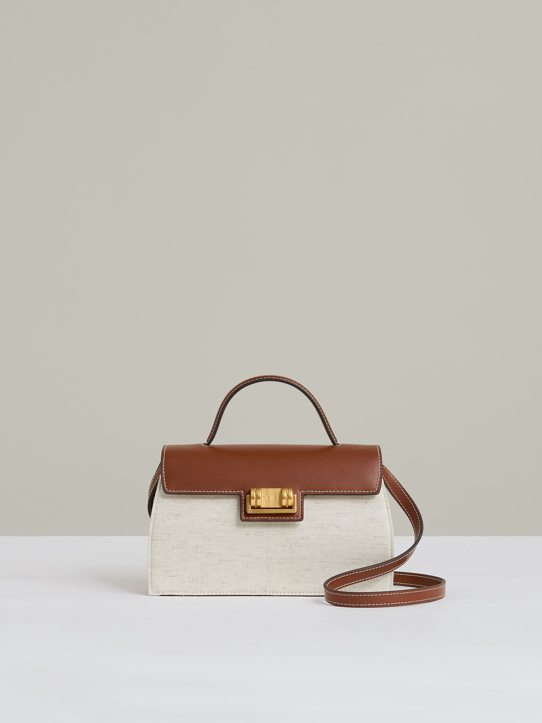 Leather And Cotton Top Handle Bag in Natural - Image 1 of 5