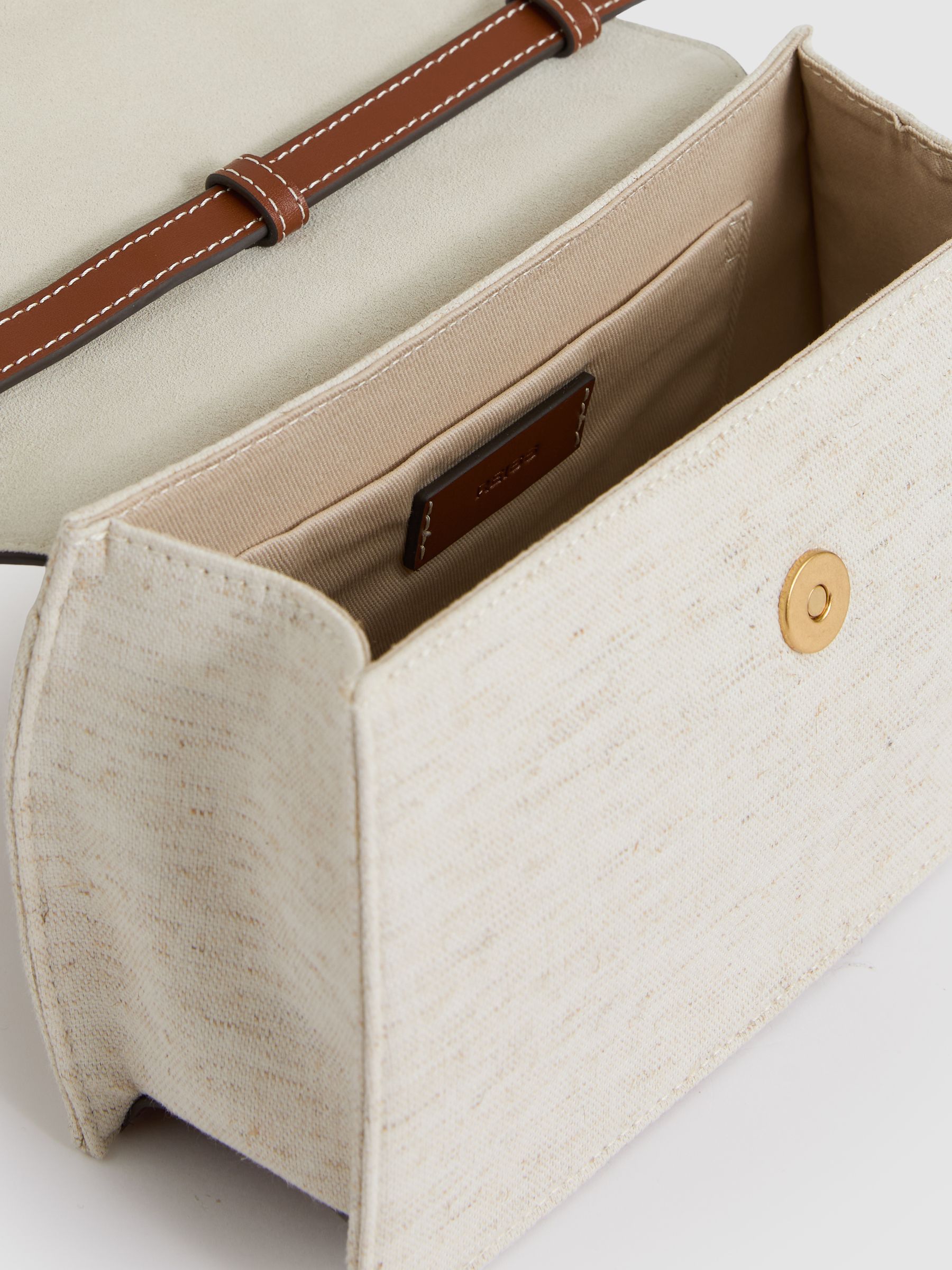 Leather And Cotton Top Handle Bag in Natural - Image 3 of 5