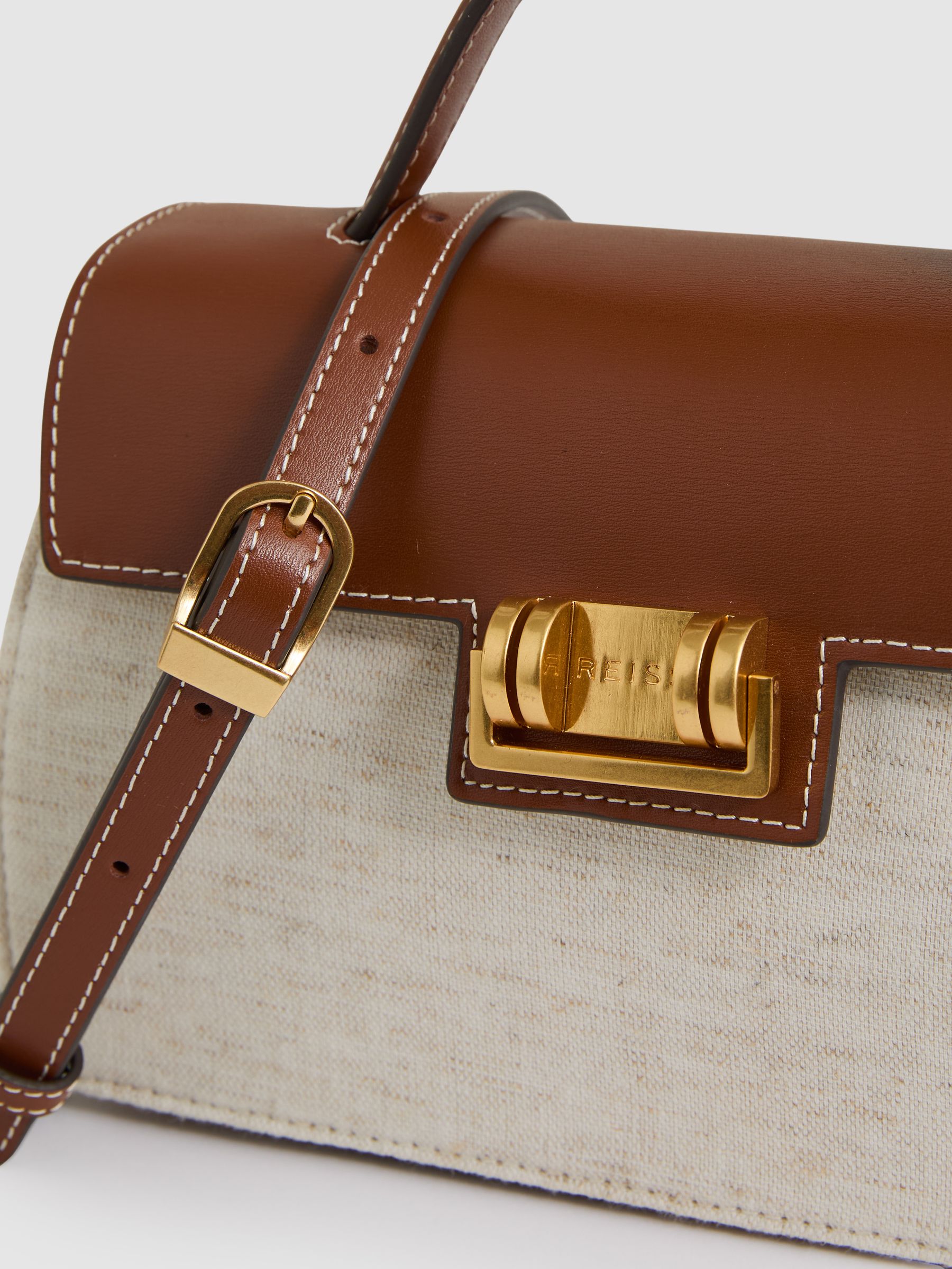 Leather And Cotton Top Handle Bag in Natural - Image 5 of 5