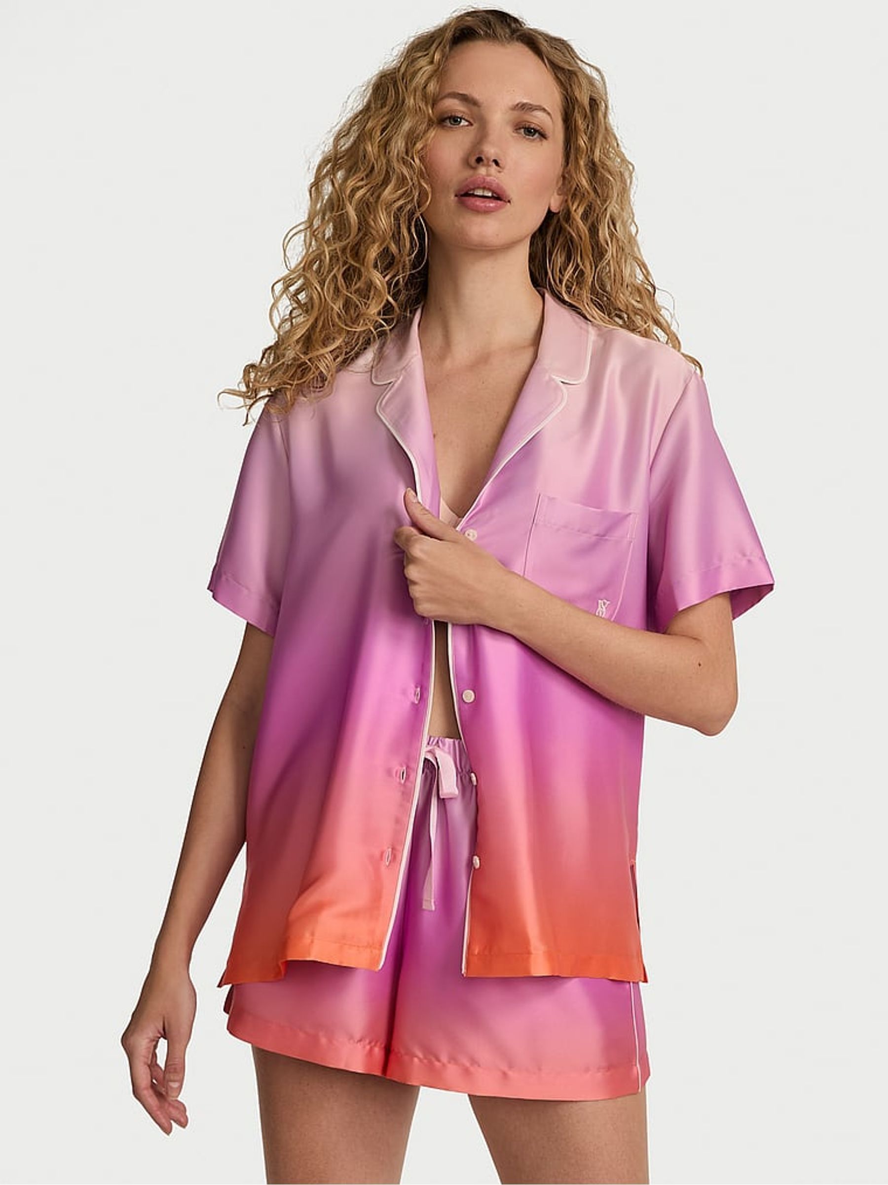 Pink Ombre Satin Short Pyjama Set - Image 1 of 2