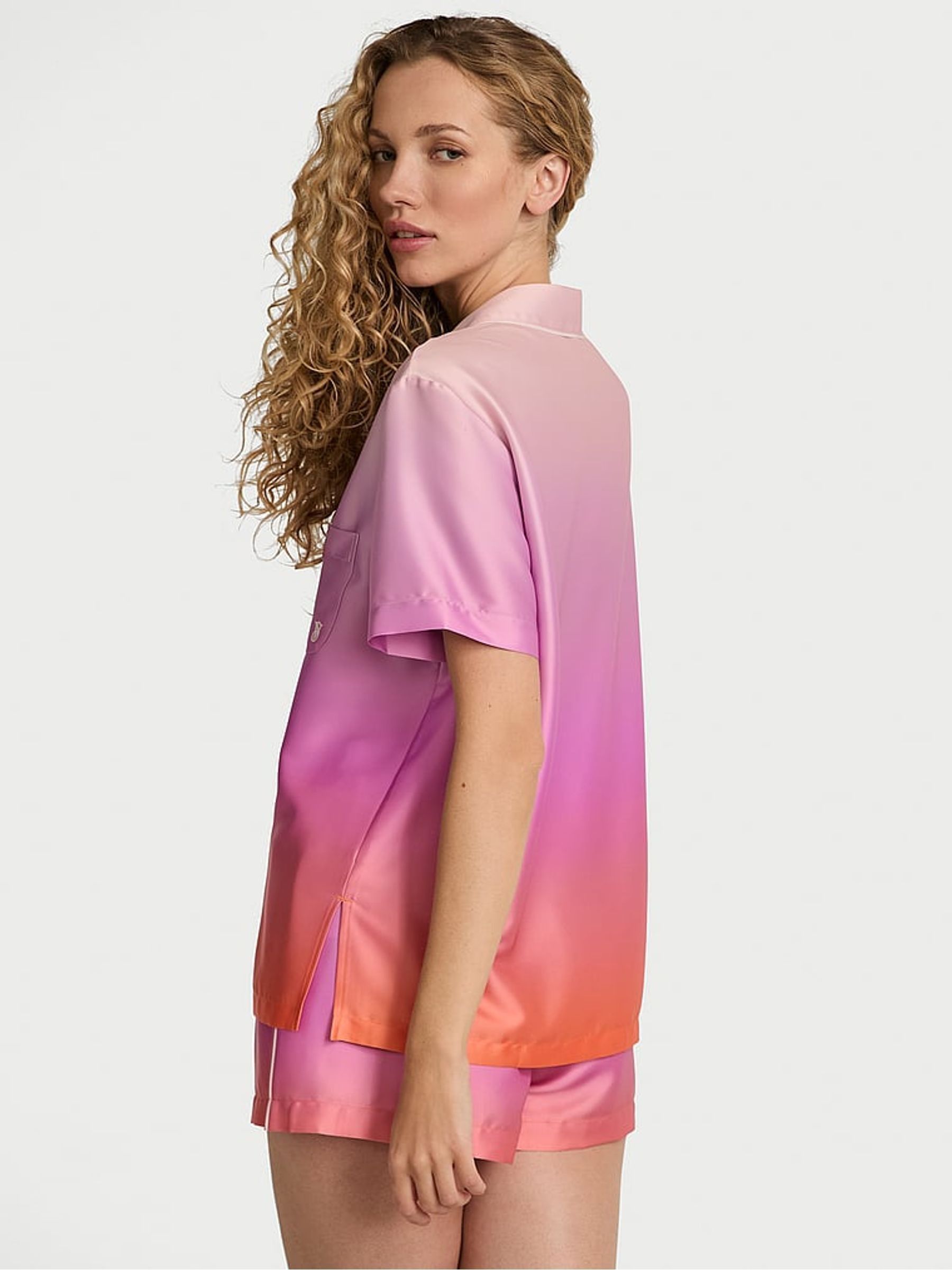 Pink Ombre Satin Short Pyjama Set - Image 2 of 2