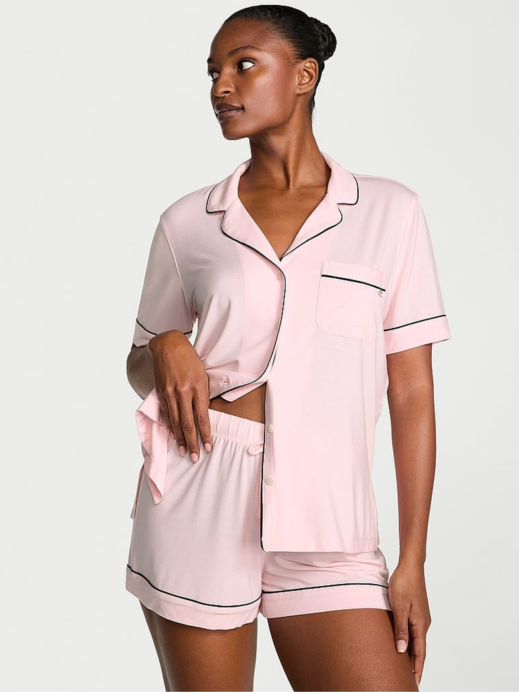 Angel Pink With Black Piping Modal Short Pyjama Set Victoria's