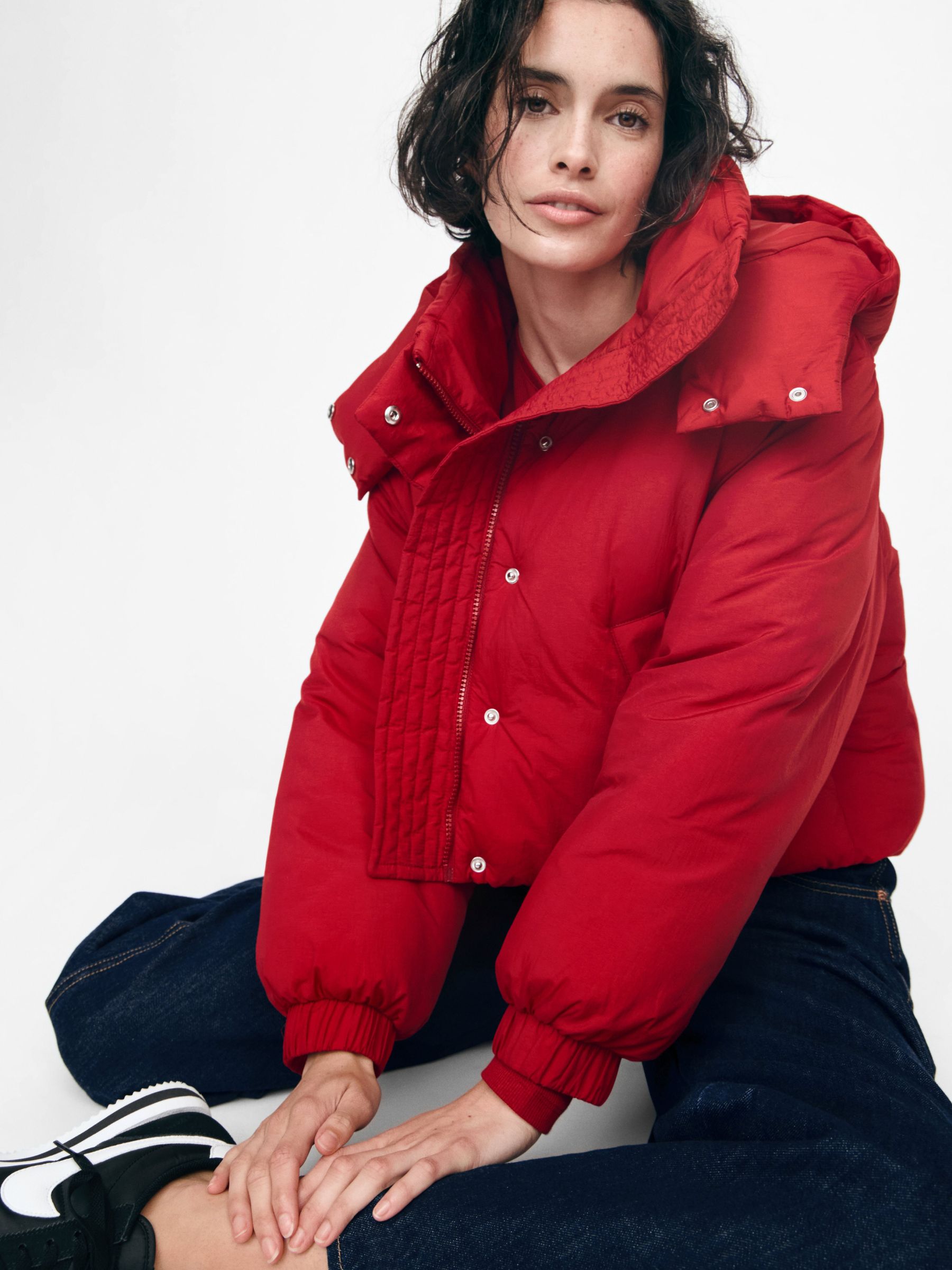 Red Cropped Duvet Wrap Puffer Coat - Image 6 of 9