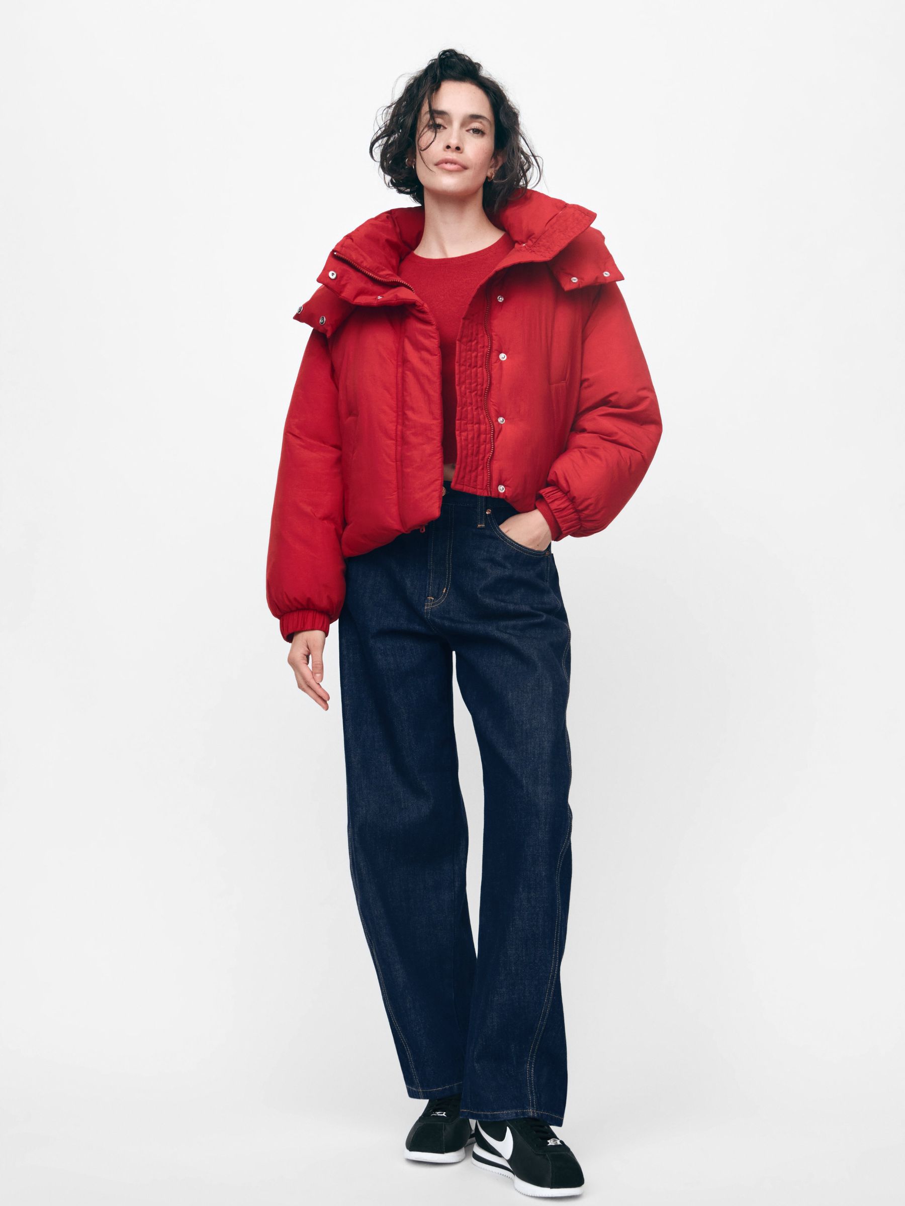 Red Cropped Duvet Wrap Puffer Coat - Image 8 of 9