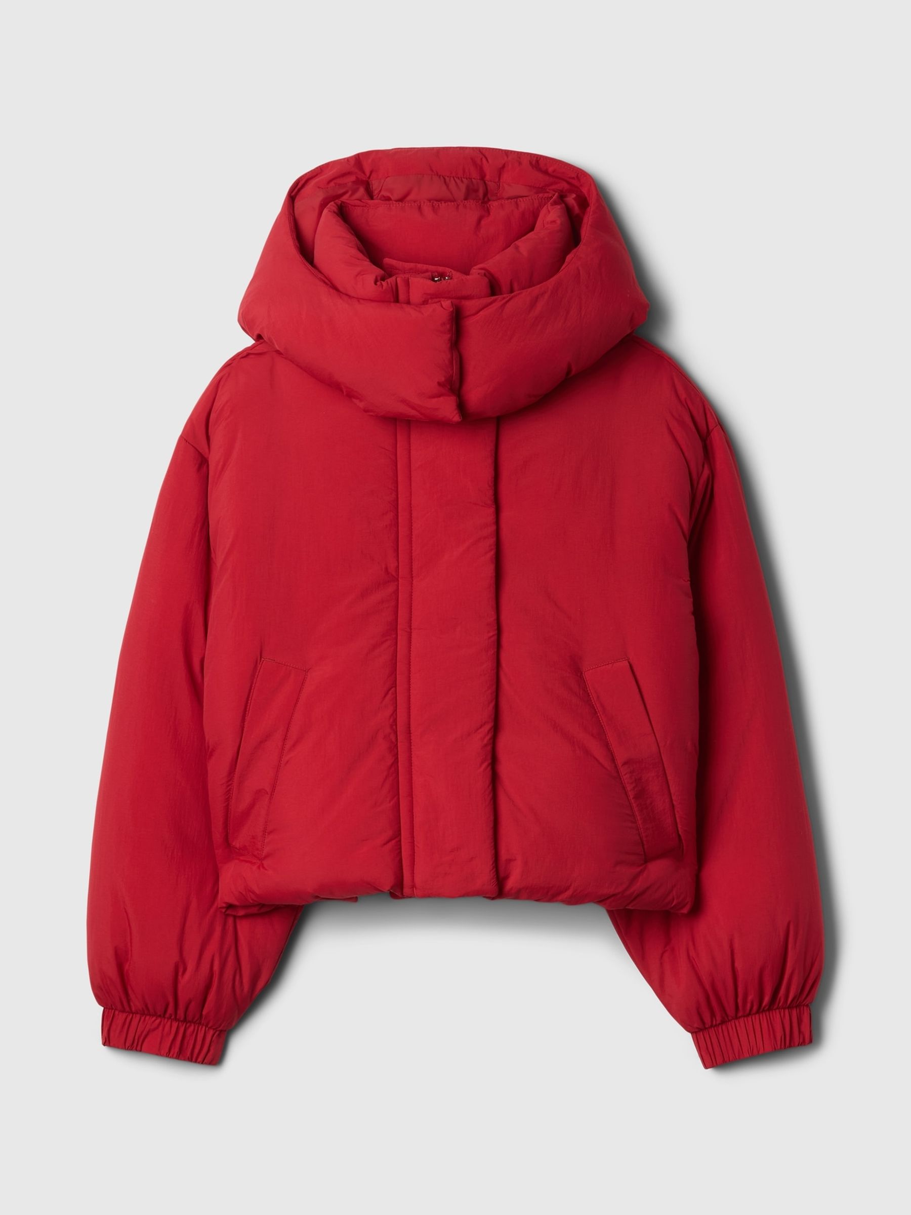 Red Cropped Duvet Wrap Puffer Coat - Image 9 of 9