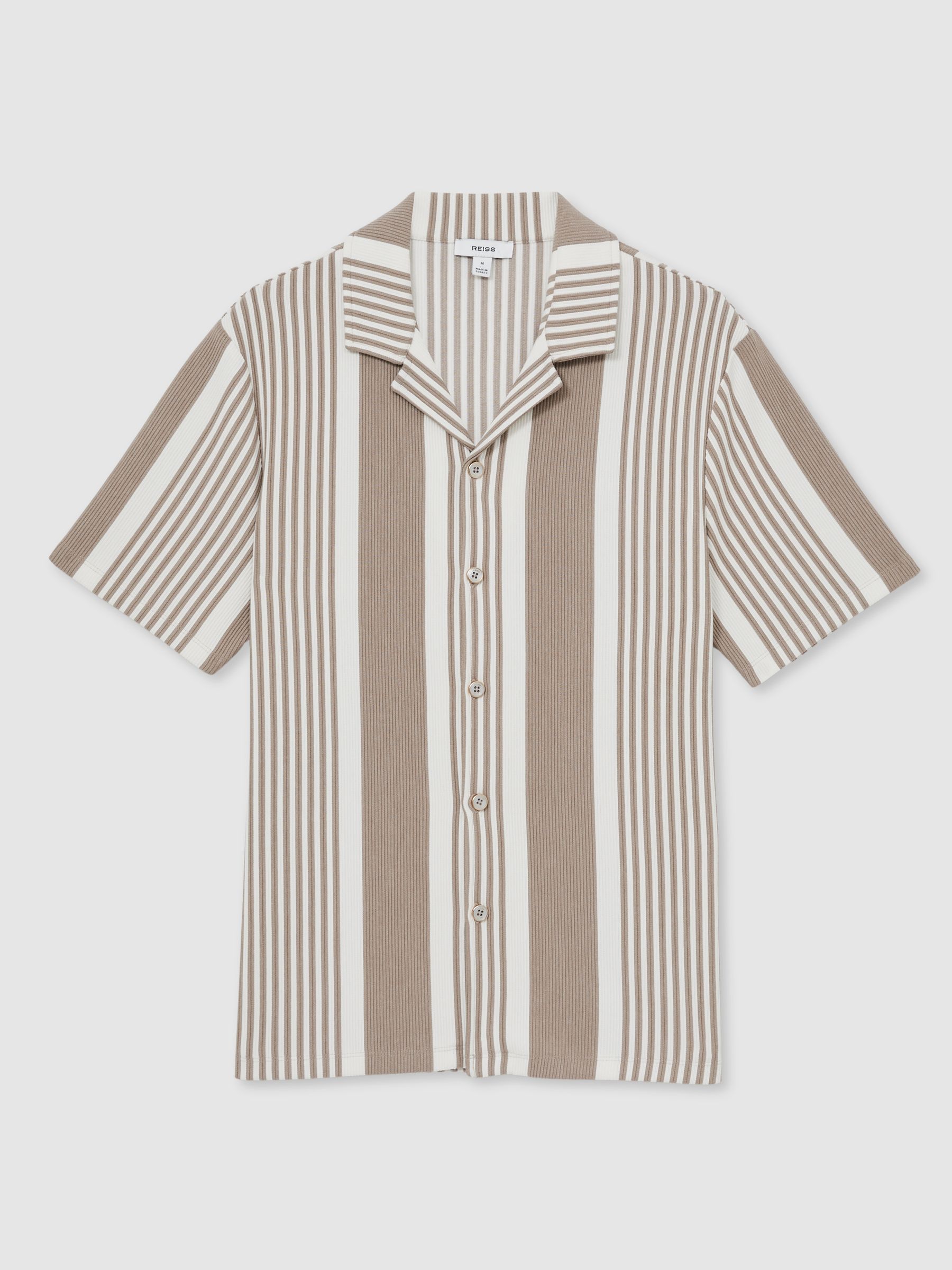 Stripe Ribbed Cuban Collar Shirt in Oatmeal/White - Image 2 of 6