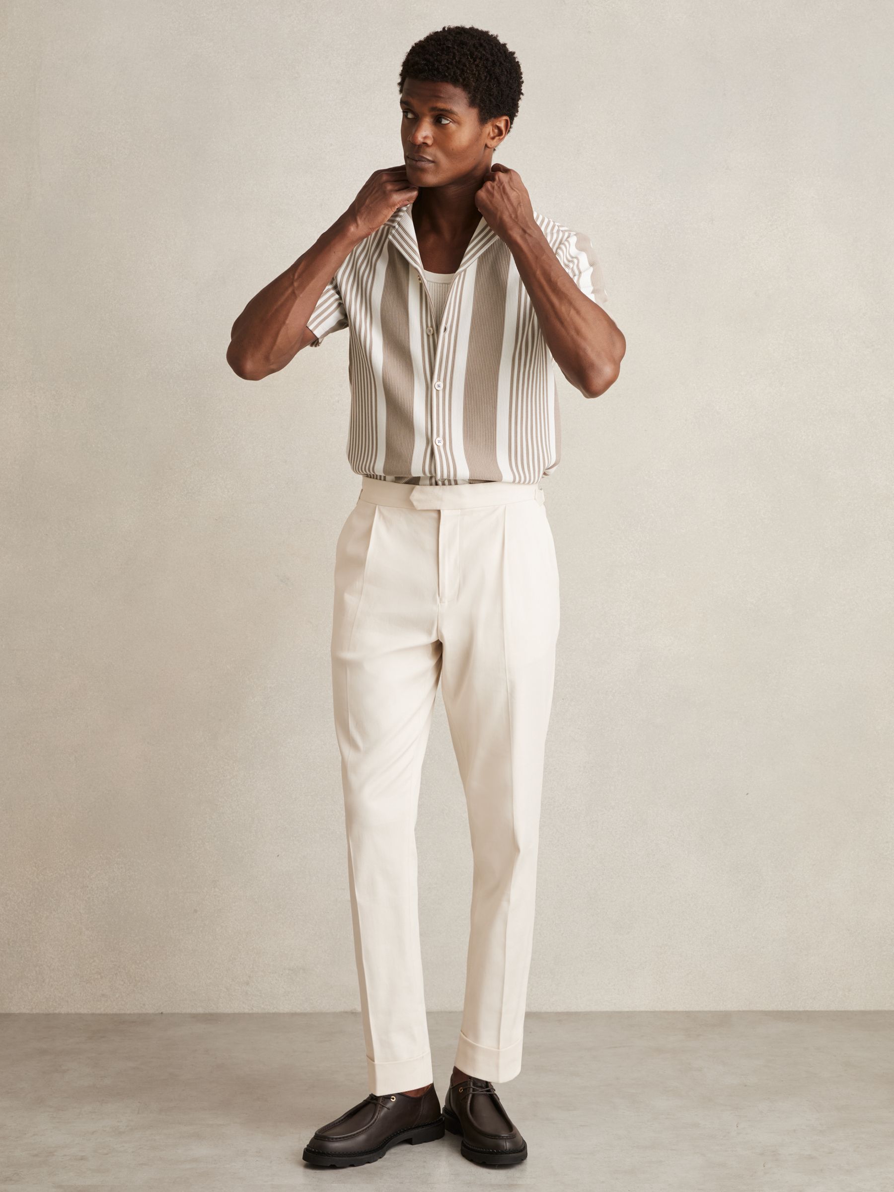 Stripe Ribbed Cuban Collar Shirt in Oatmeal/White - Image 3 of 6