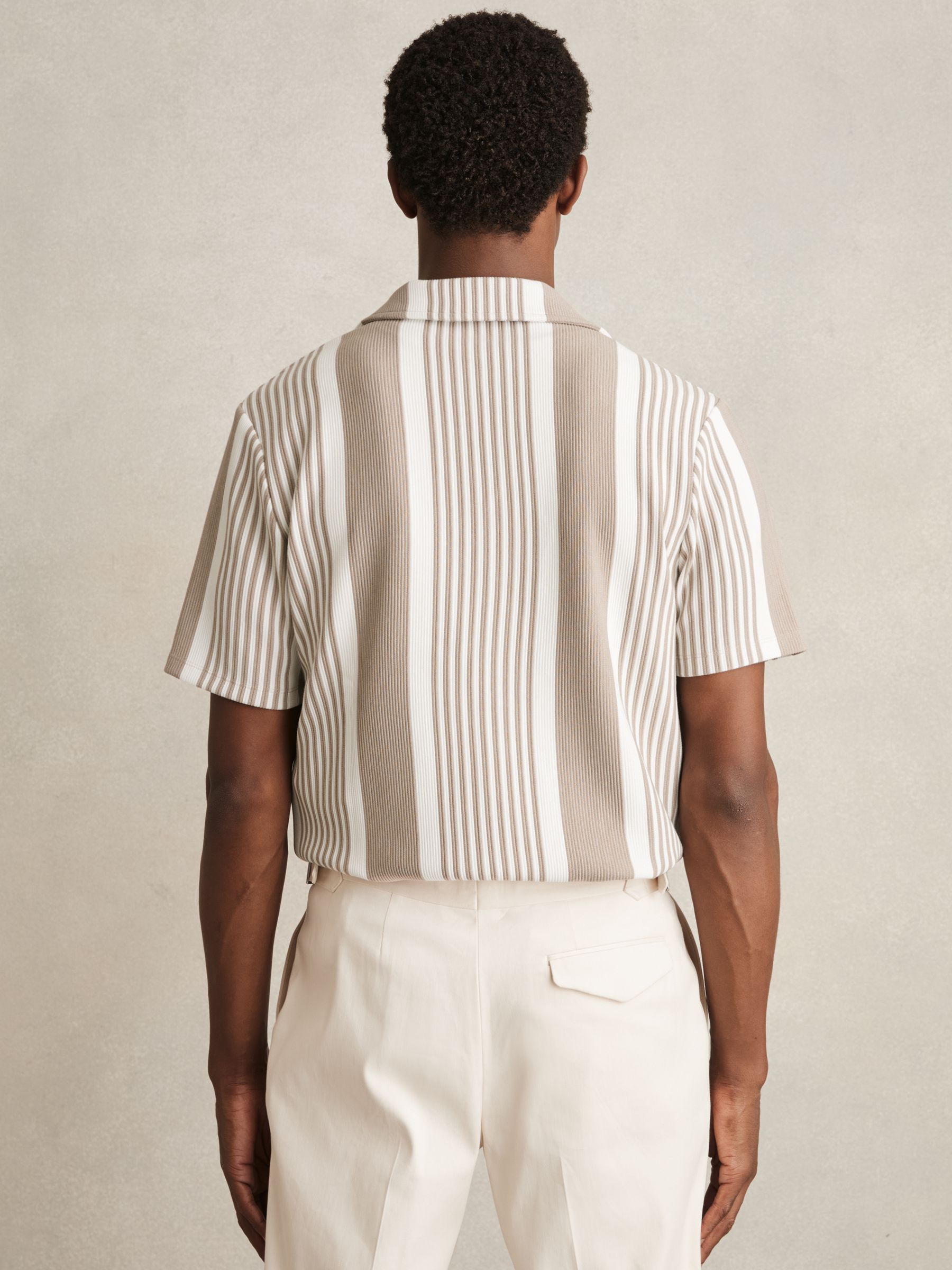 Stripe Ribbed Cuban Collar Shirt in Oatmeal/White - Image 5 of 6