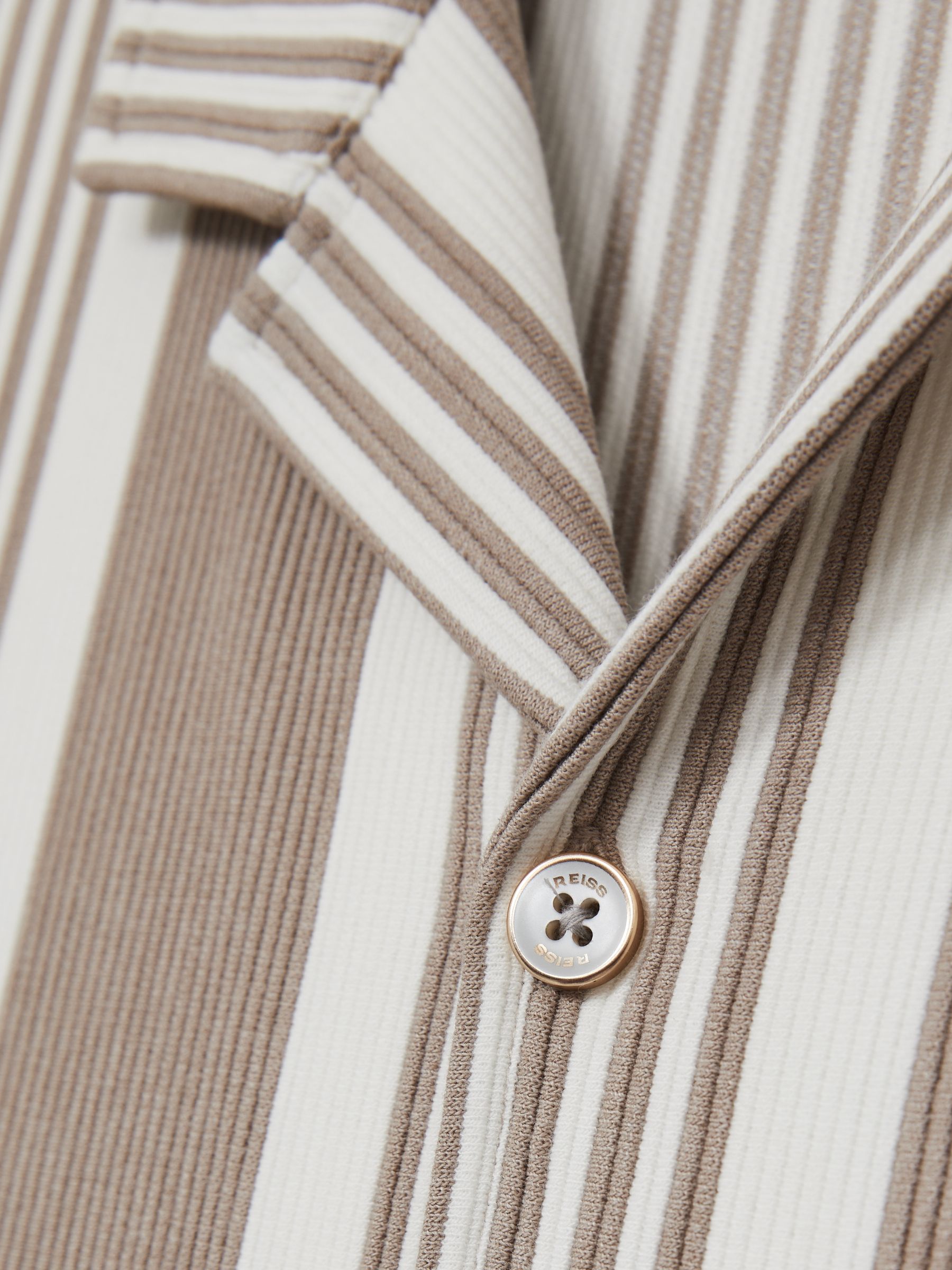 Stripe Ribbed Cuban Collar Shirt in Oatmeal/White - Image 6 of 6