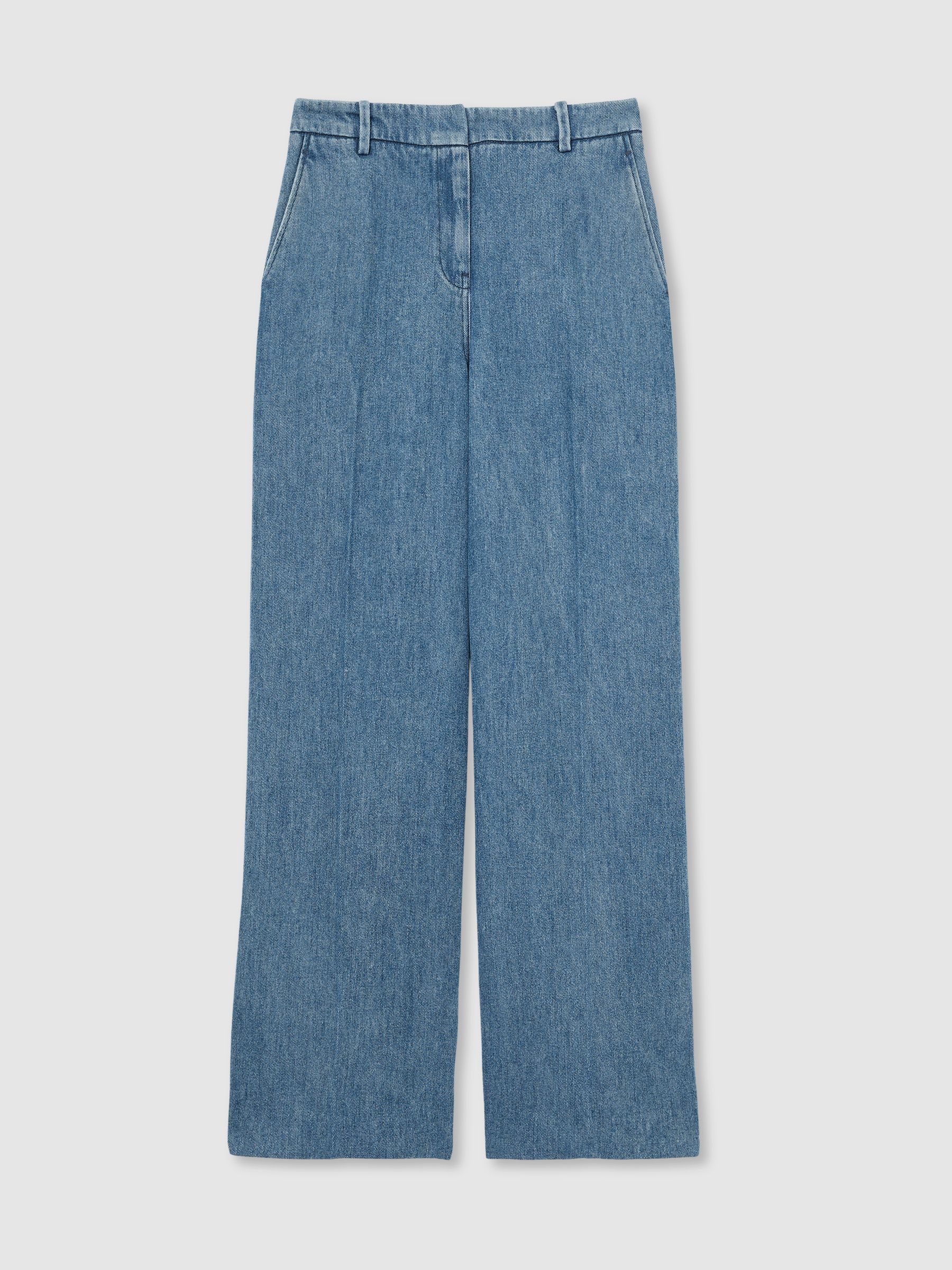 Petite Denim-Look Wide-Leg Trousers in Mid Blue - Image 2 of 7