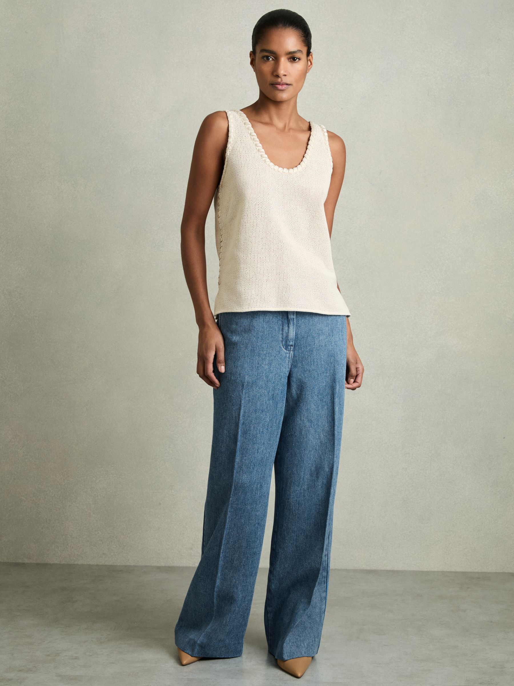 Petite Denim-Look Wide-Leg Trousers in Mid Blue - Image 3 of 7