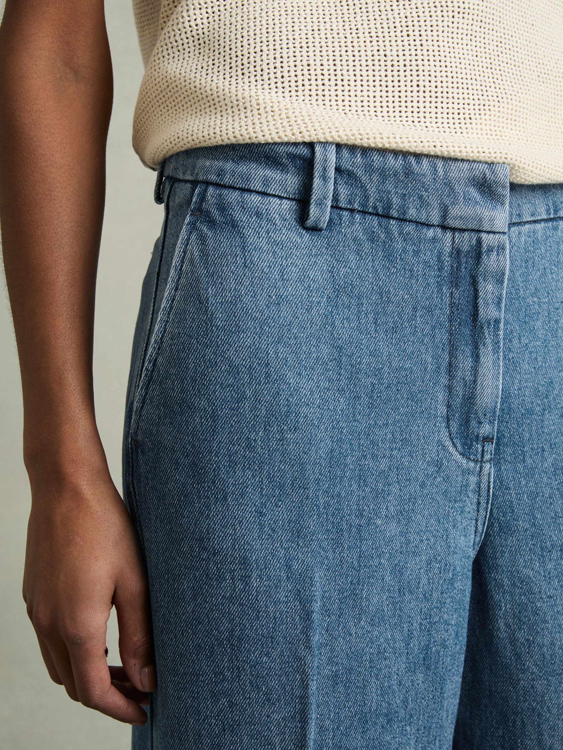 Petite Denim-Look Wide-Leg Trousers in Mid Blue - Image 4 of 7