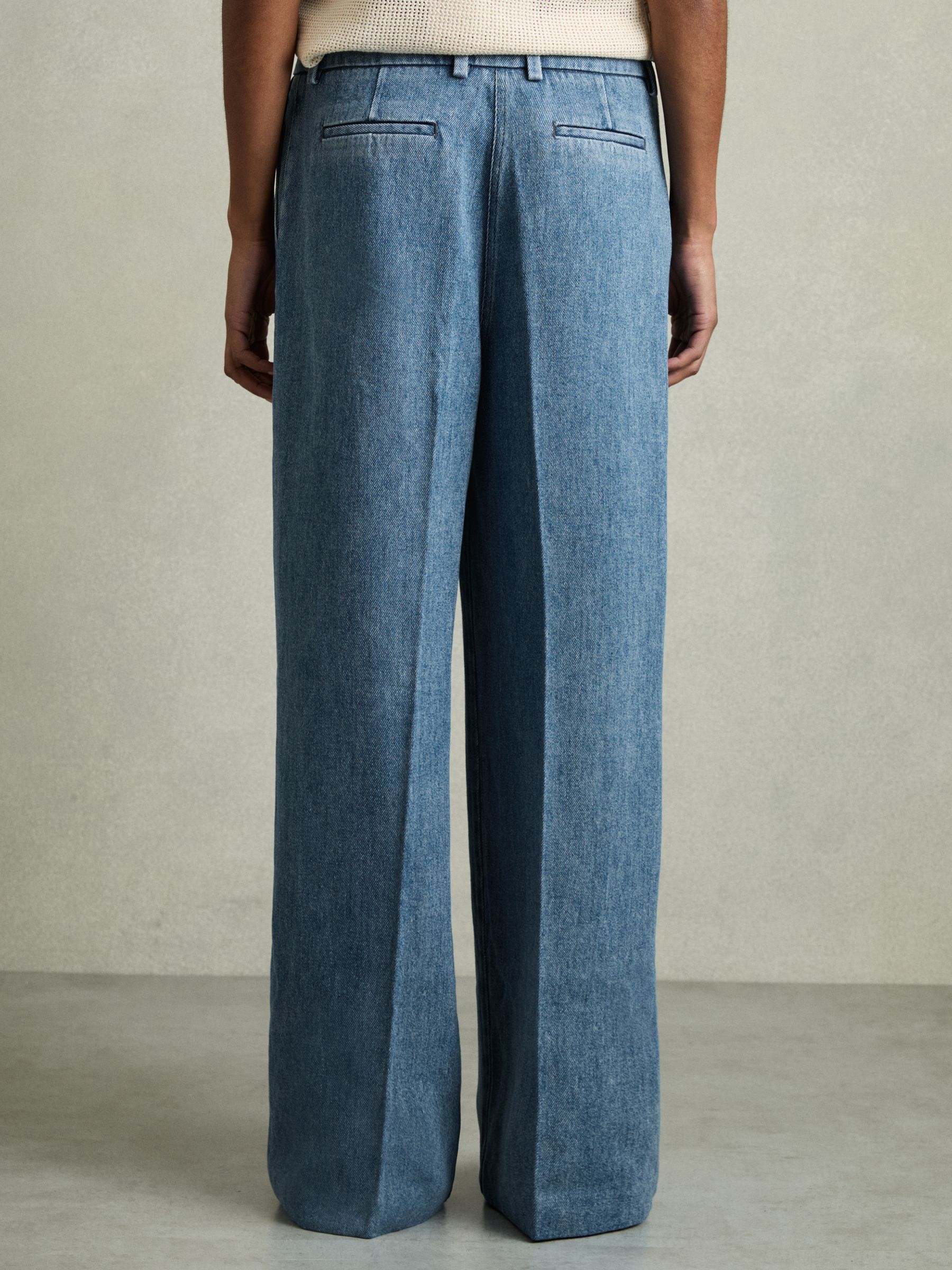 Petite Denim-Look Wide-Leg Trousers in Mid Blue - Image 5 of 7