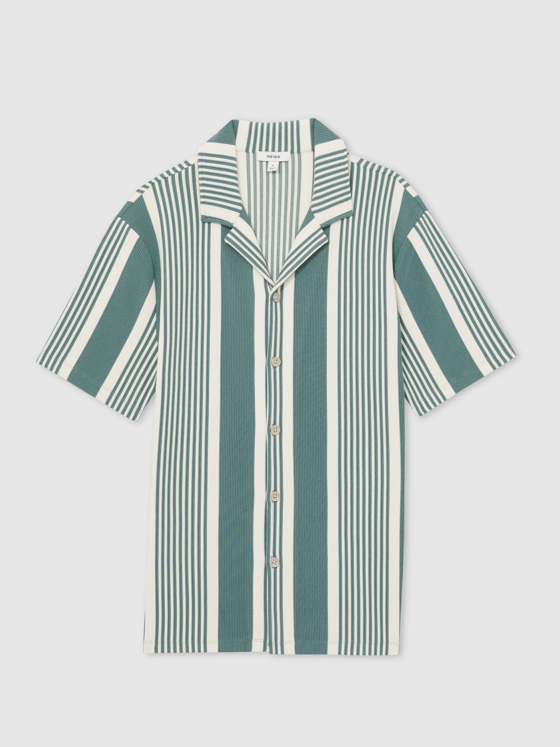 Stripe Ribbed Cuban Collar Shirt in Sage/White - Image 2 of 6
