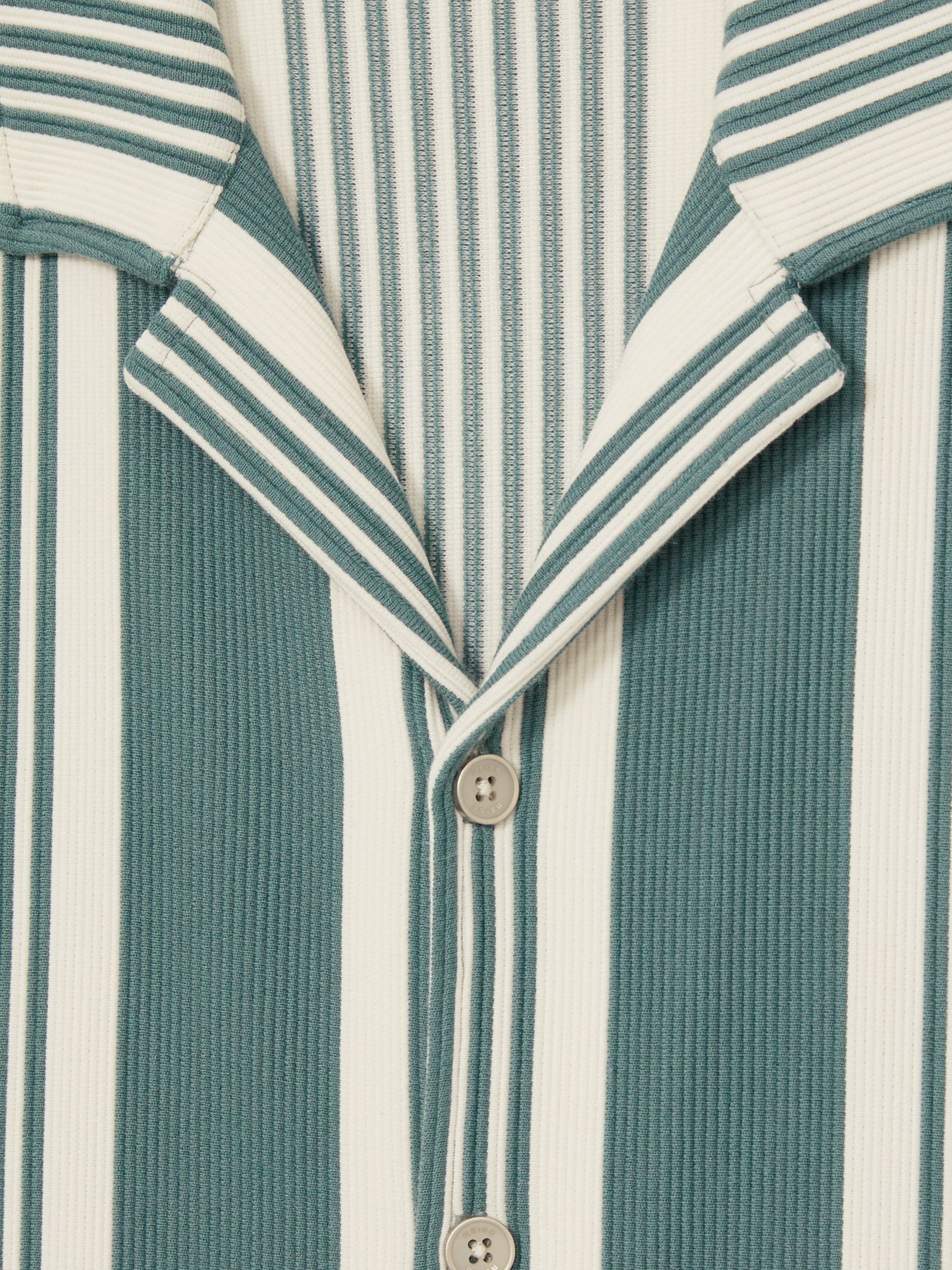 Stripe Ribbed Cuban Collar Shirt in Sage/White - Image 4 of 6