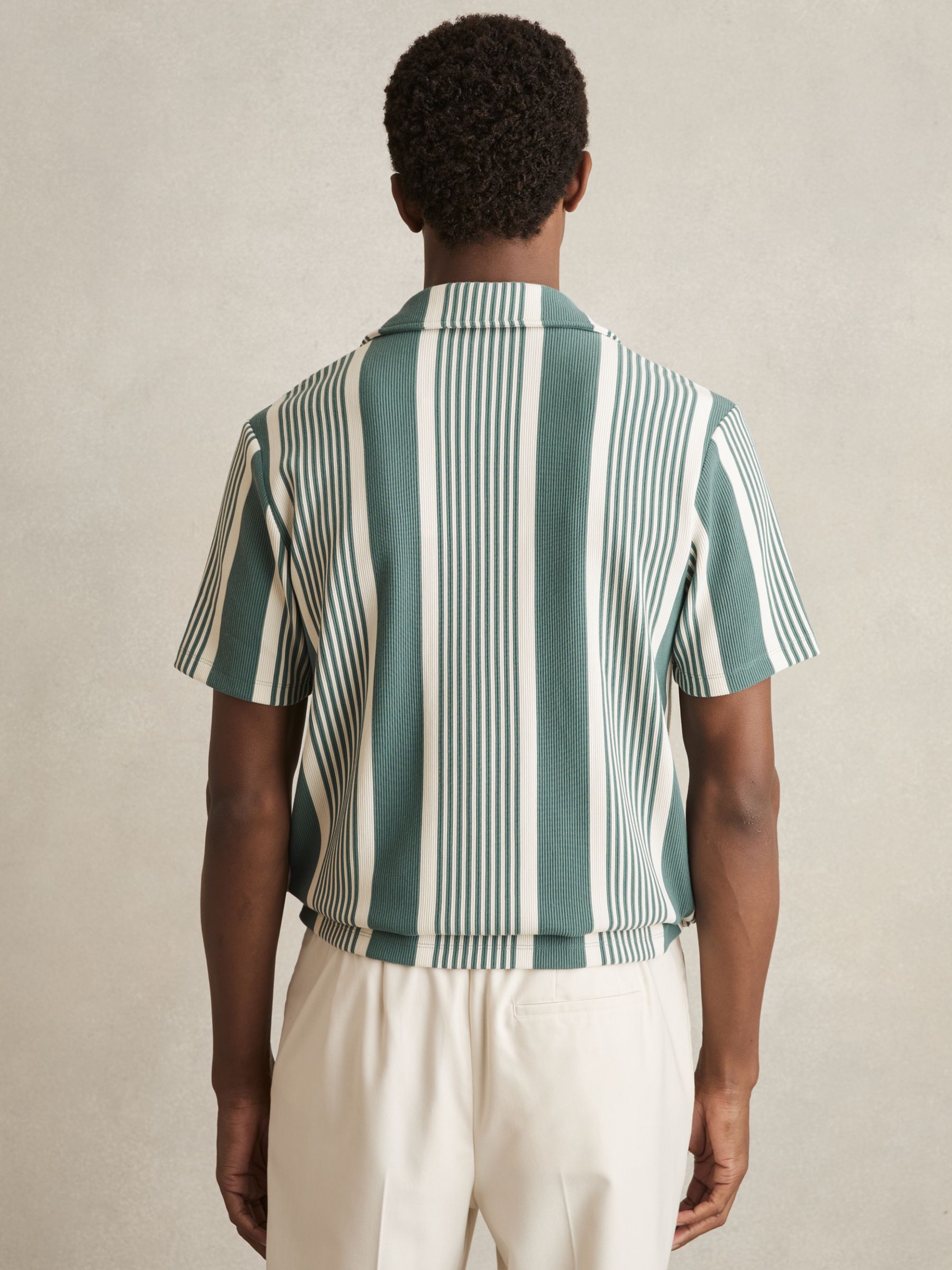 Stripe Ribbed Cuban Collar Shirt in Sage/White - Image 5 of 6